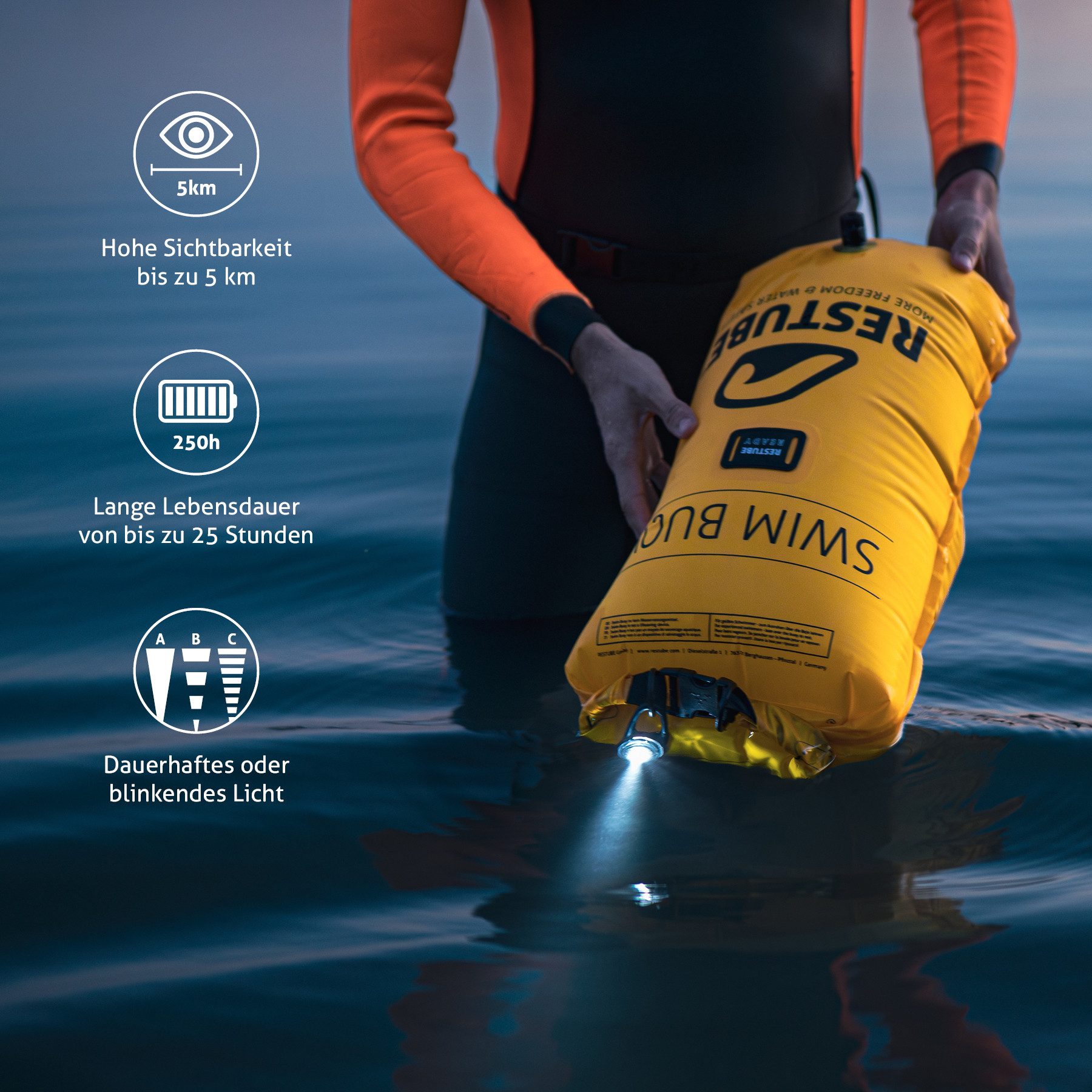 Restube LED-Leuchte Wasserdichtes Sicherheitslicht, LED-Licht, ideal zum Laufen und für alle Outdoor- und Wasser-Aktivitäten