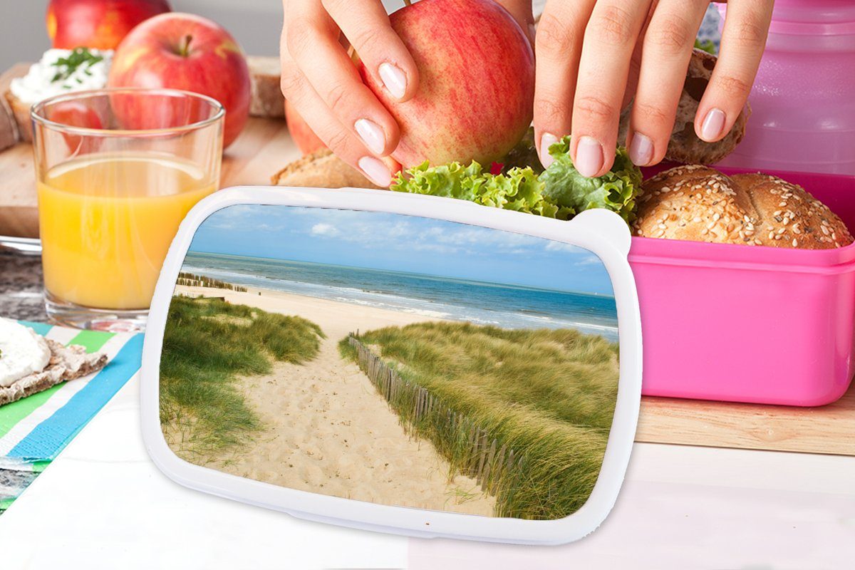 Snackbox, - Düne Mädchen, (2-tlg), rosa Kunststoff, Belgien, für Lunchbox Erwachsene, Brotdose Meer MuchoWow - Strand Brotbox - Kinder, Kunststoff