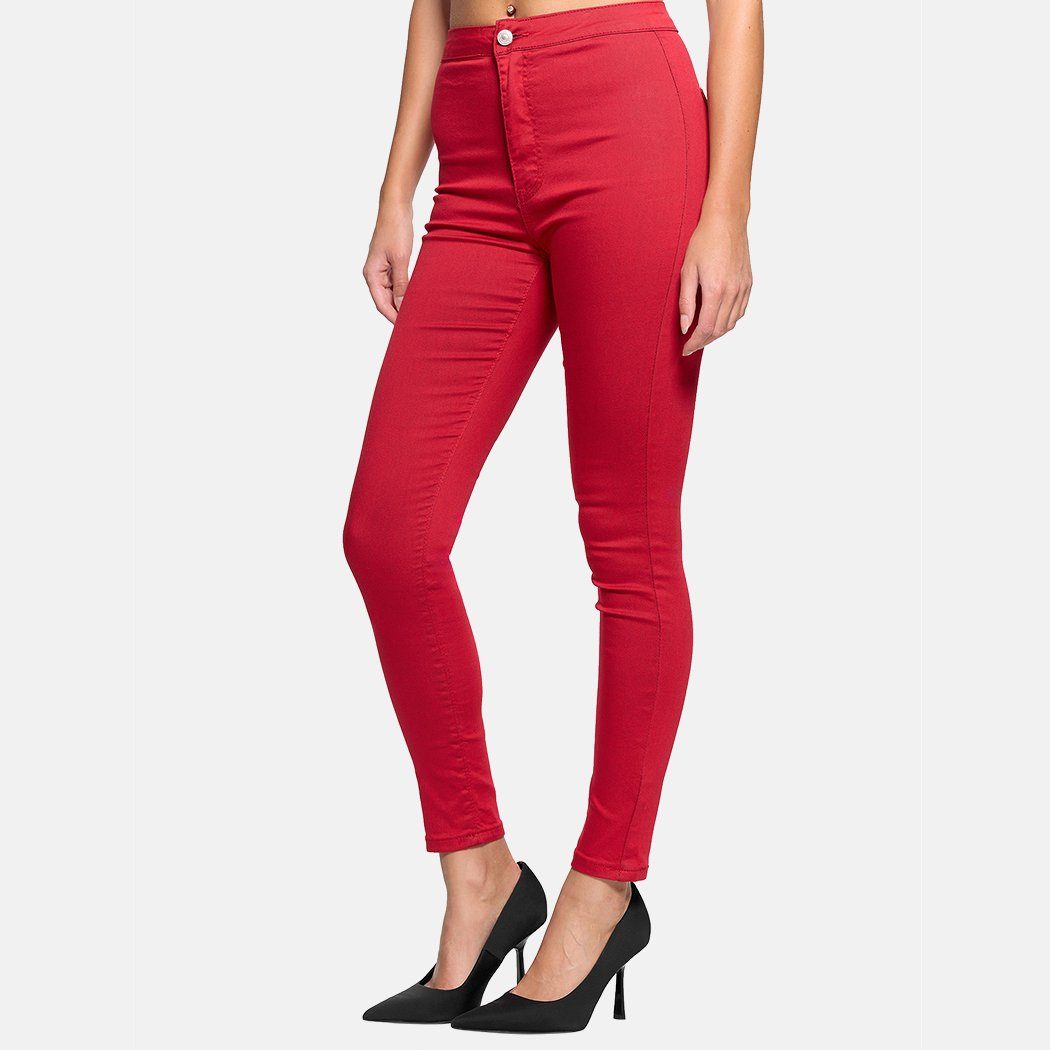 Elara High-waist-Jeans Elara Damen Jeans High Waist Slim Fit (1-tlg) Rot