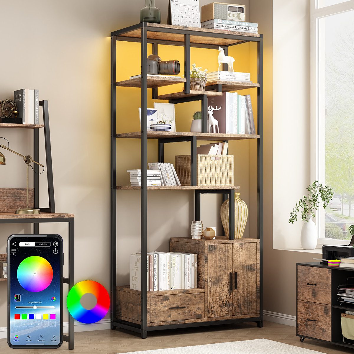 Mihtrov Bücherregal Standregal, Bücherschrank mit LED-Beleuchtung, 1-tlg., günstig online kaufen