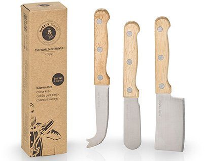 Buddy's Käsemesser Buddy´s Blades, Edelstahl, Griffe aus Holz, für Rechts-/Linkshänder geeignet, 3-teilig