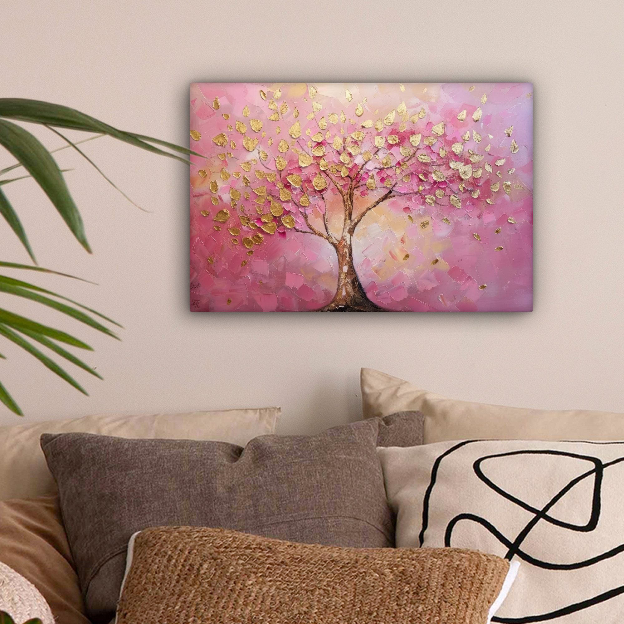 OneMillionCanvasses® Leinwandbild Baum - Rosa - Gold - Modern, Fotodruck (1 günstig online kaufen