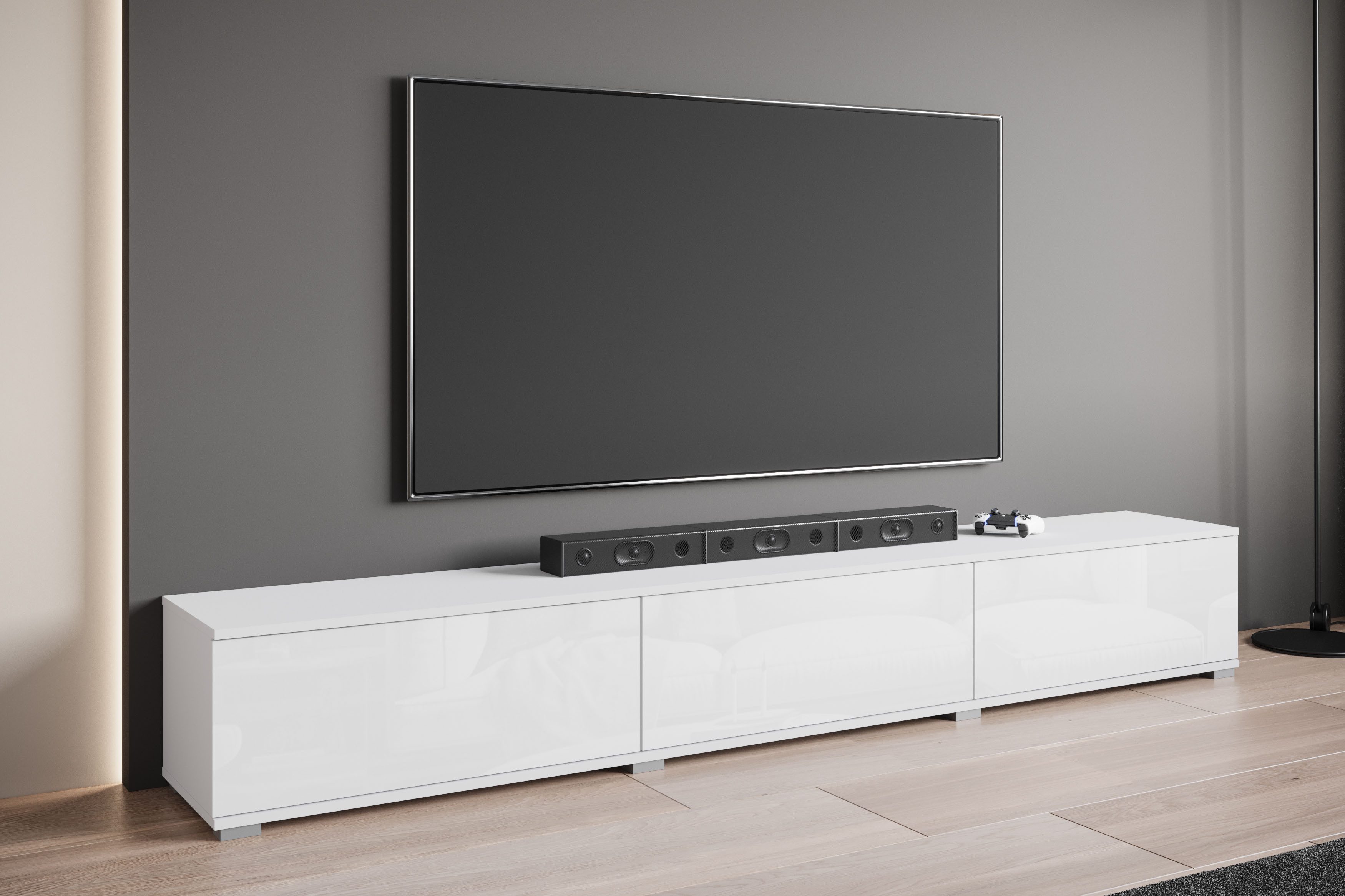 OTTO home Lowboard Kenia TV-Schrank, 220 cm breit, mit 3 Klappen (1 St), Stand- oder Hängemontage, stilvolles Design – Bild 5 von 5