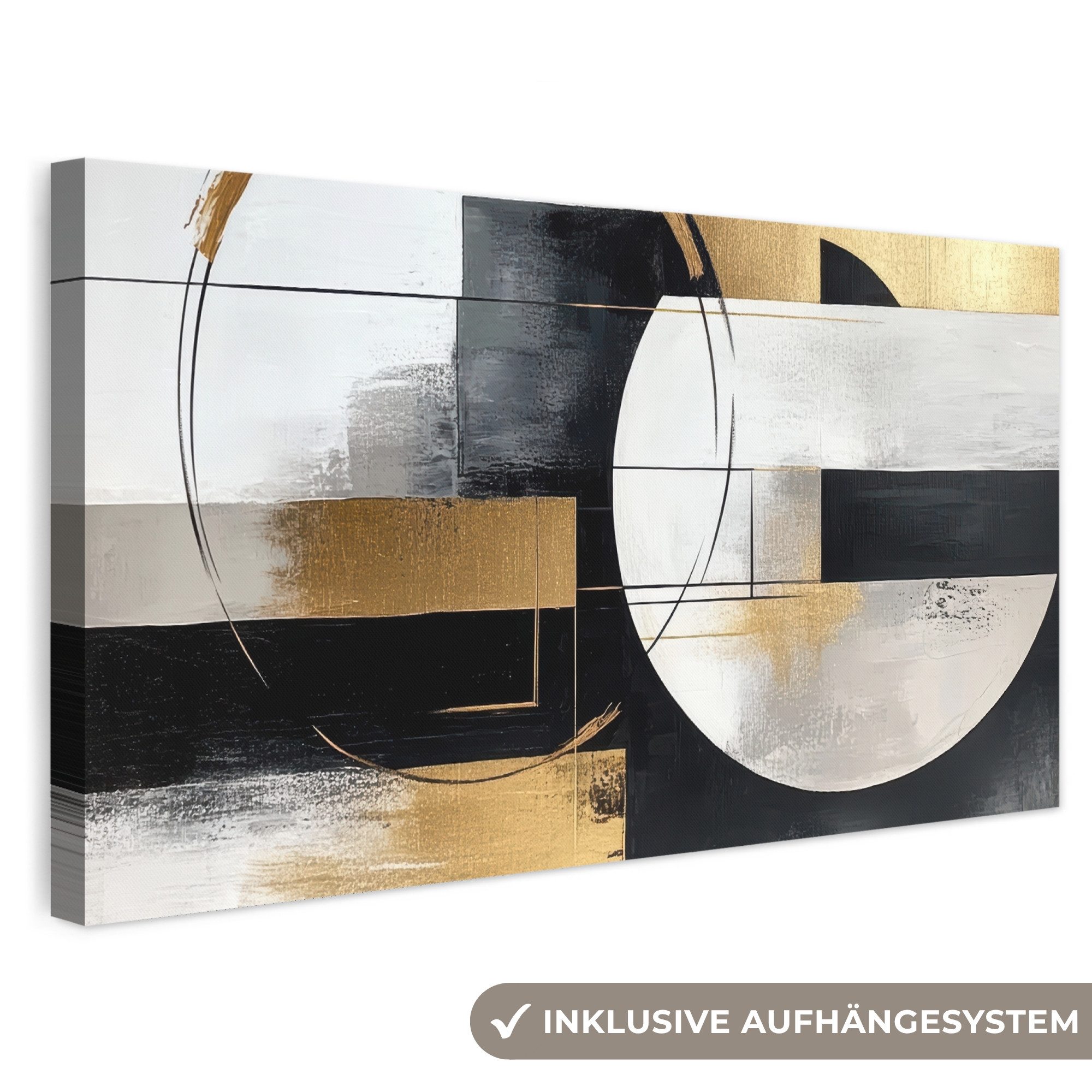 OneMillionCanvasses® Leinwandbild Panorama Abstrakt - Gold - Silber - Formen - Ästhetik, Fotodruck (1 St), Wandbild, Deko Schlafzimmer Wohnzimmer Flur 40x20 cm