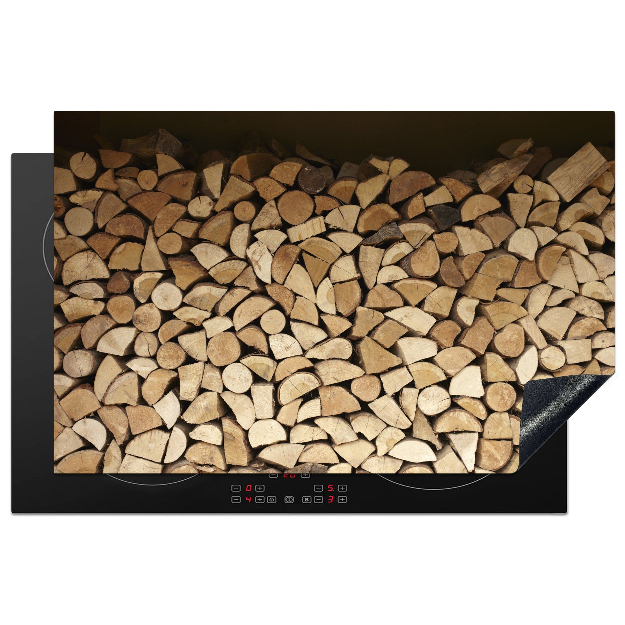 MuchoWow Herdblende-/Abdeckplatte Brennholz im Lager, Vinyl, (1 tlg), 81x52 cm, Induktionskochfeld Schutz für die küche, Ceranfeldabdeckung