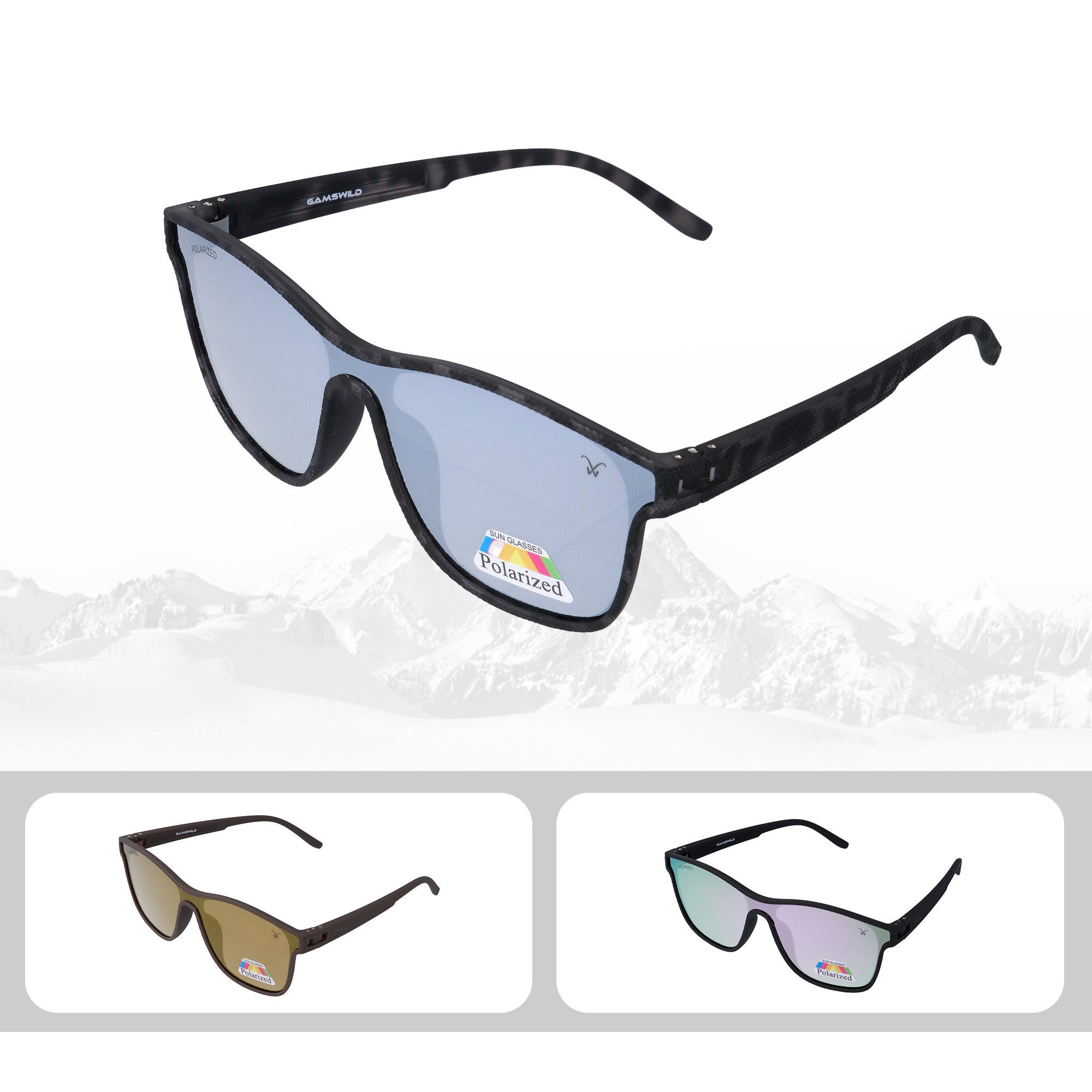 Gamswild Sonnenbrille UV400 GAMSSTYLE Modebrille Cat-Eye TR90 / polarisierte Gläser Unisex Modell WM3032 in braun, grau und silber-grau