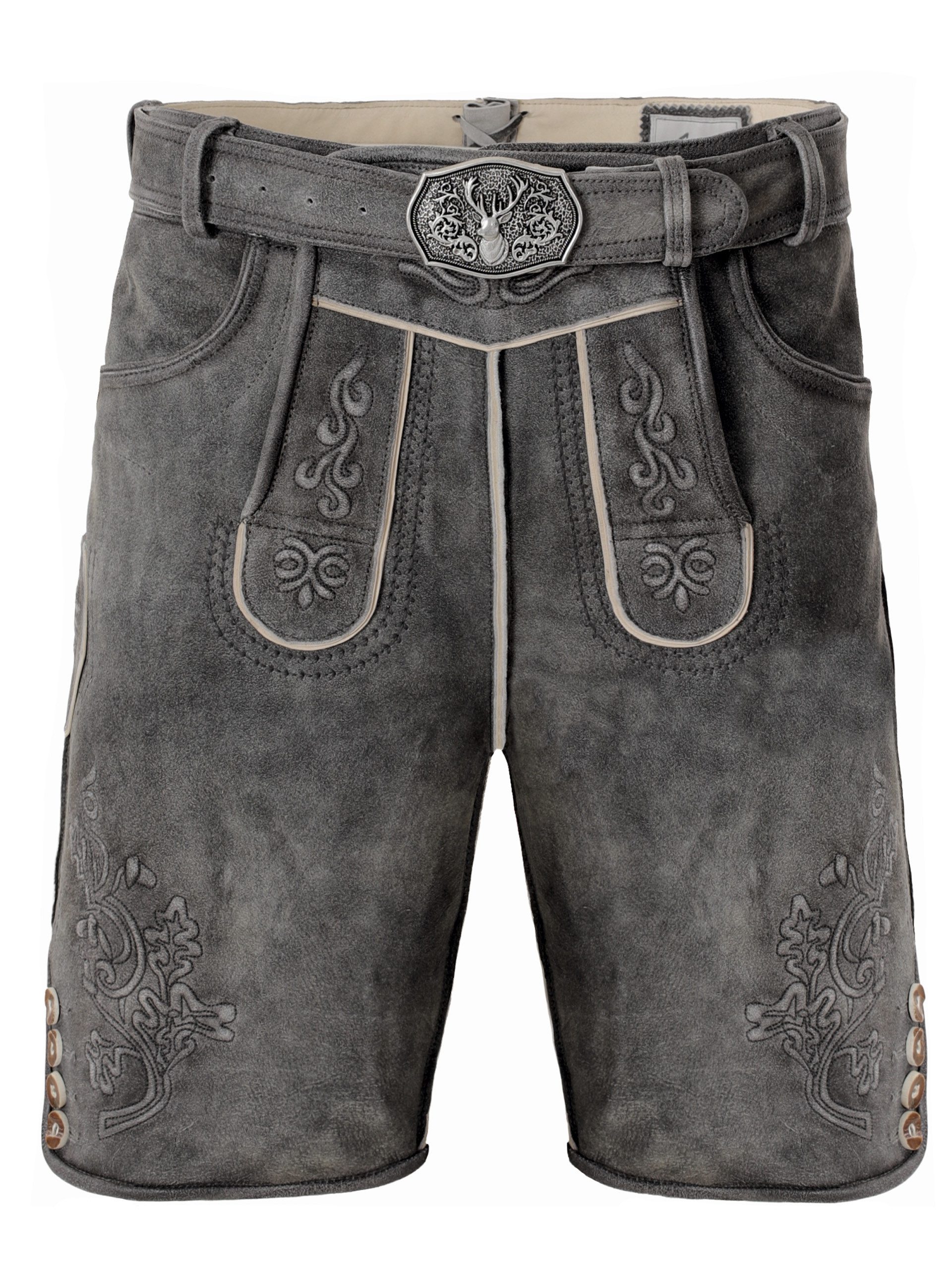 Trachtenlederhose Trachtenlederhose kurz Oswald grau (2-tlg) günstig online kaufen