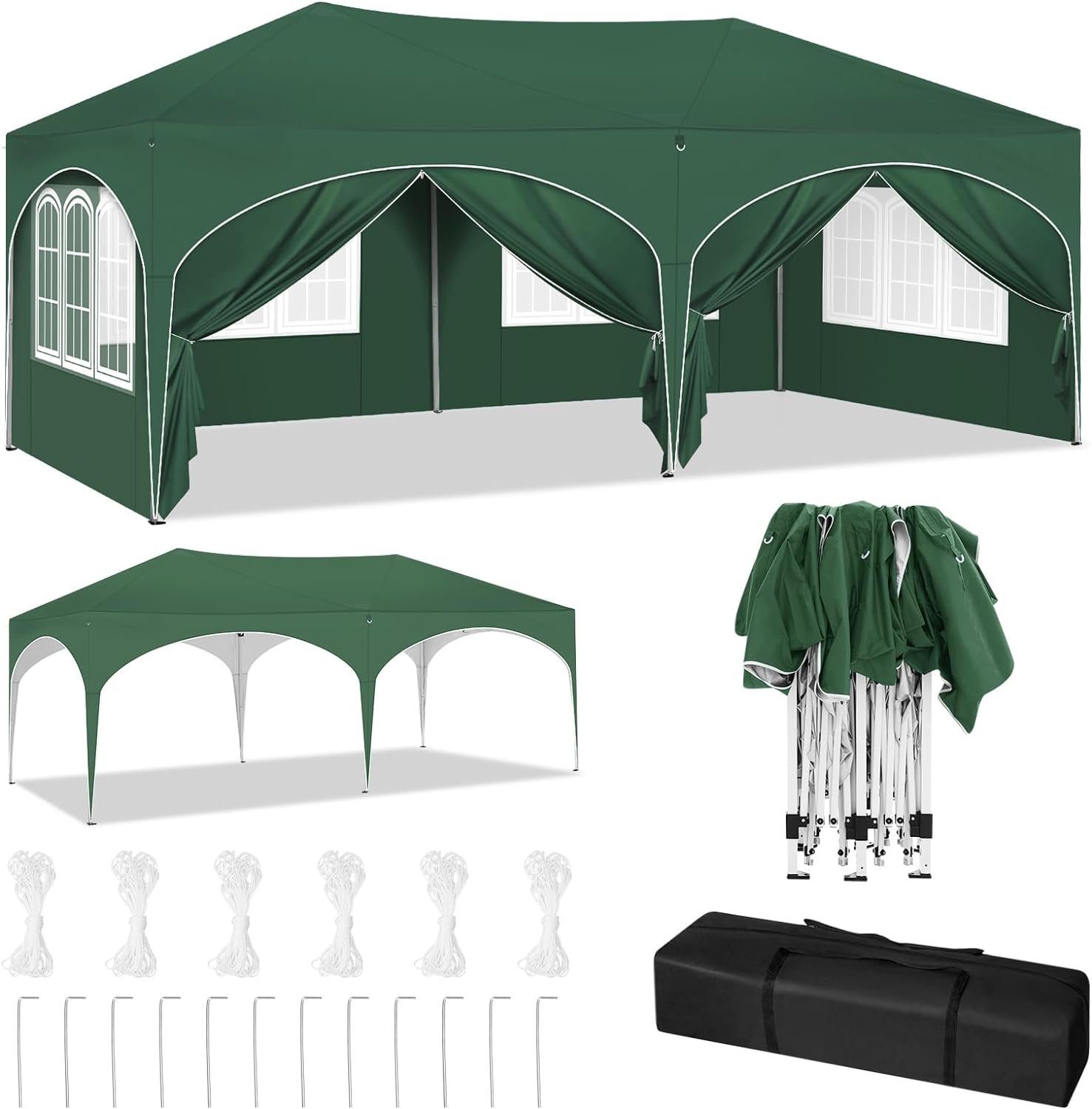 Woltu Pavillon, mit 6 Seitenteilen, 3x6 m, mit 6 Seitenwänden, höhenverstellbar