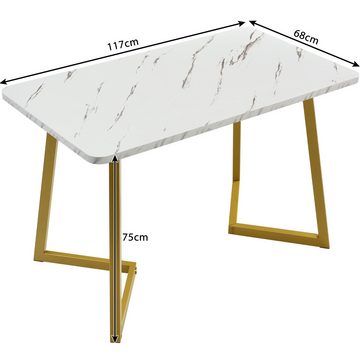 Celya Essgruppe Esstisch mit 4 Stühlen,Moderner Küchentisch Set, (5-tlg., Tisch mit 4 Stuhlen), Beine aus Metall,Goldfarbene Tischbeine,Grau Leinen