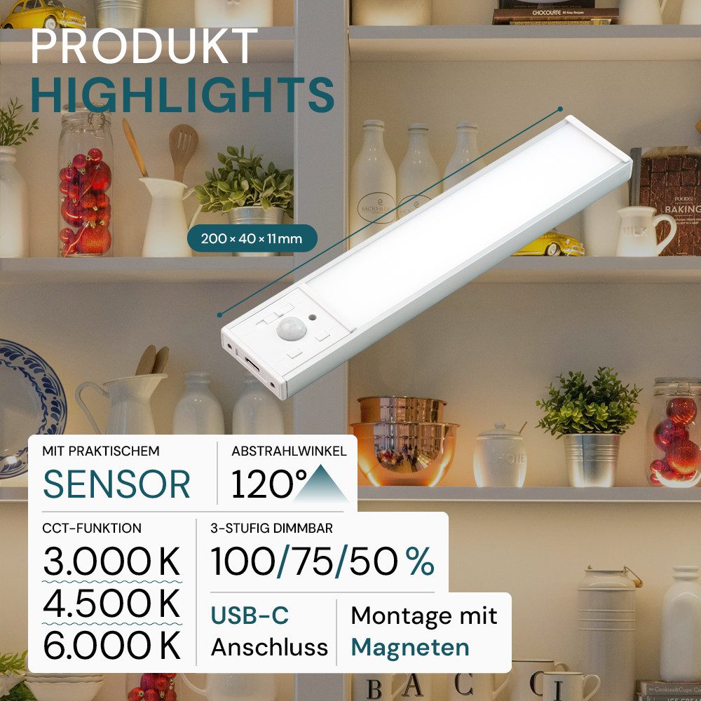 LUXULA LED Unterbauleuchte LUXULA LED Unterbauleuchte 20 cm 2 W CCT einstellbar Silber, LED fest integriert, Farbwechsler – Bild 2 von 5