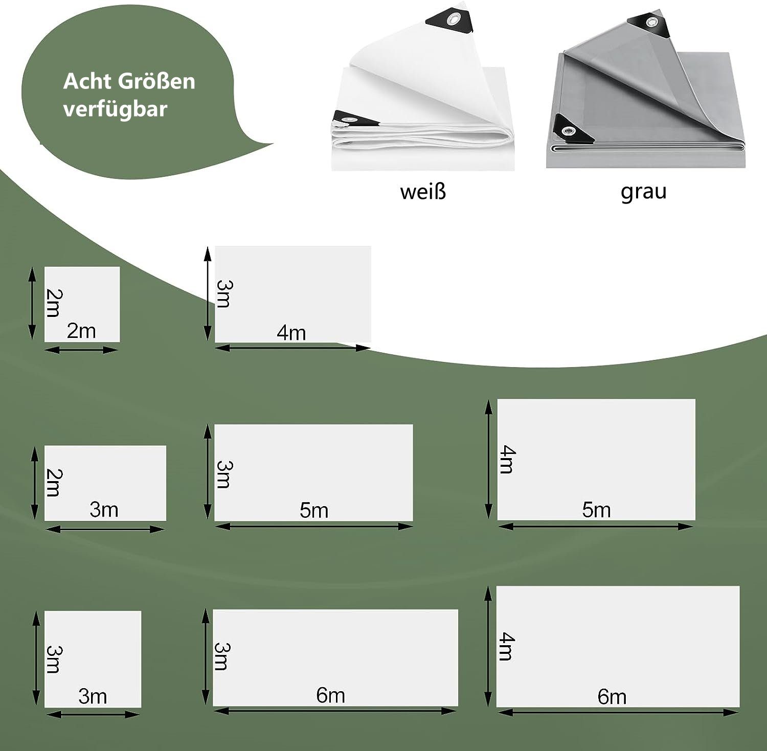 Woltu Schutzplane, Abdeckplane wasserdicht mit Ösen 140 g/m² PE UV-beständig
