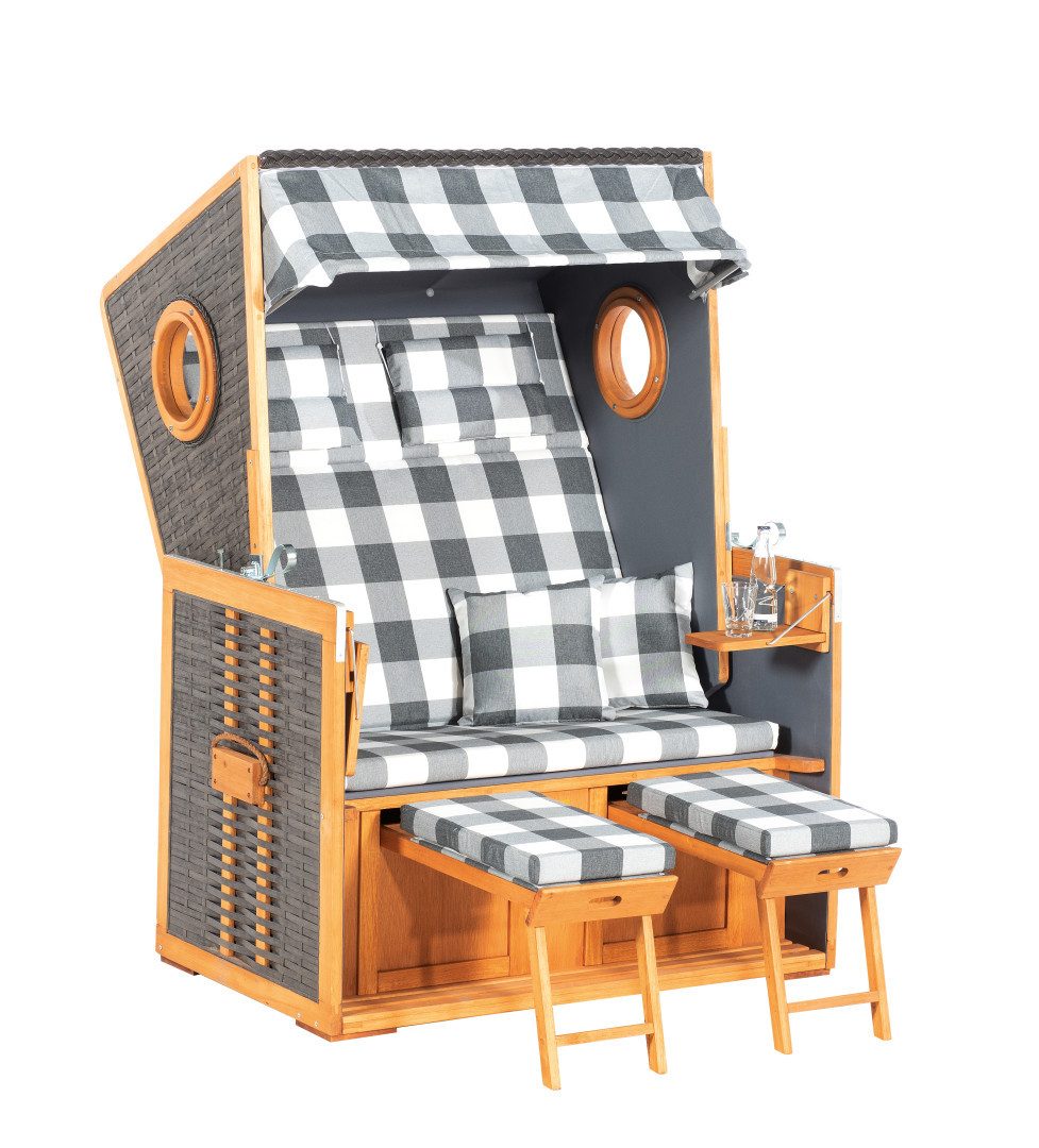 Natur24 Strandkorb Rustikal 110Z Gartenstrandkorb 2-Sitzer Pinie Teakfarben Grau, BxTxH: 120x80x160 cm, 71206924