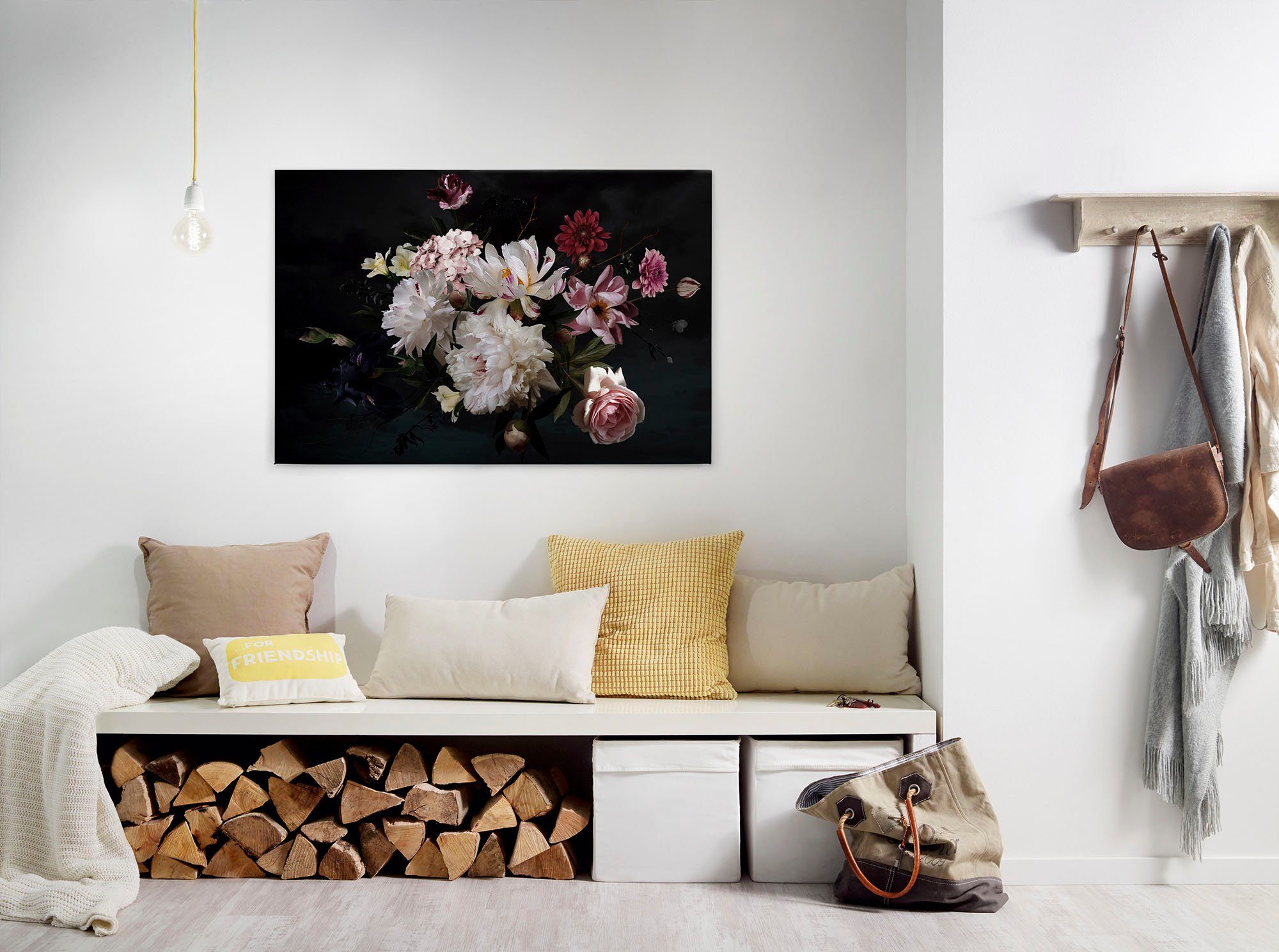 A.S. Création Leinwandbild Blunch Of Flowers, Blumen (1 St), Romantische Blumen, Rosen Keilrahmen Bild weiß, schwarz, rosa