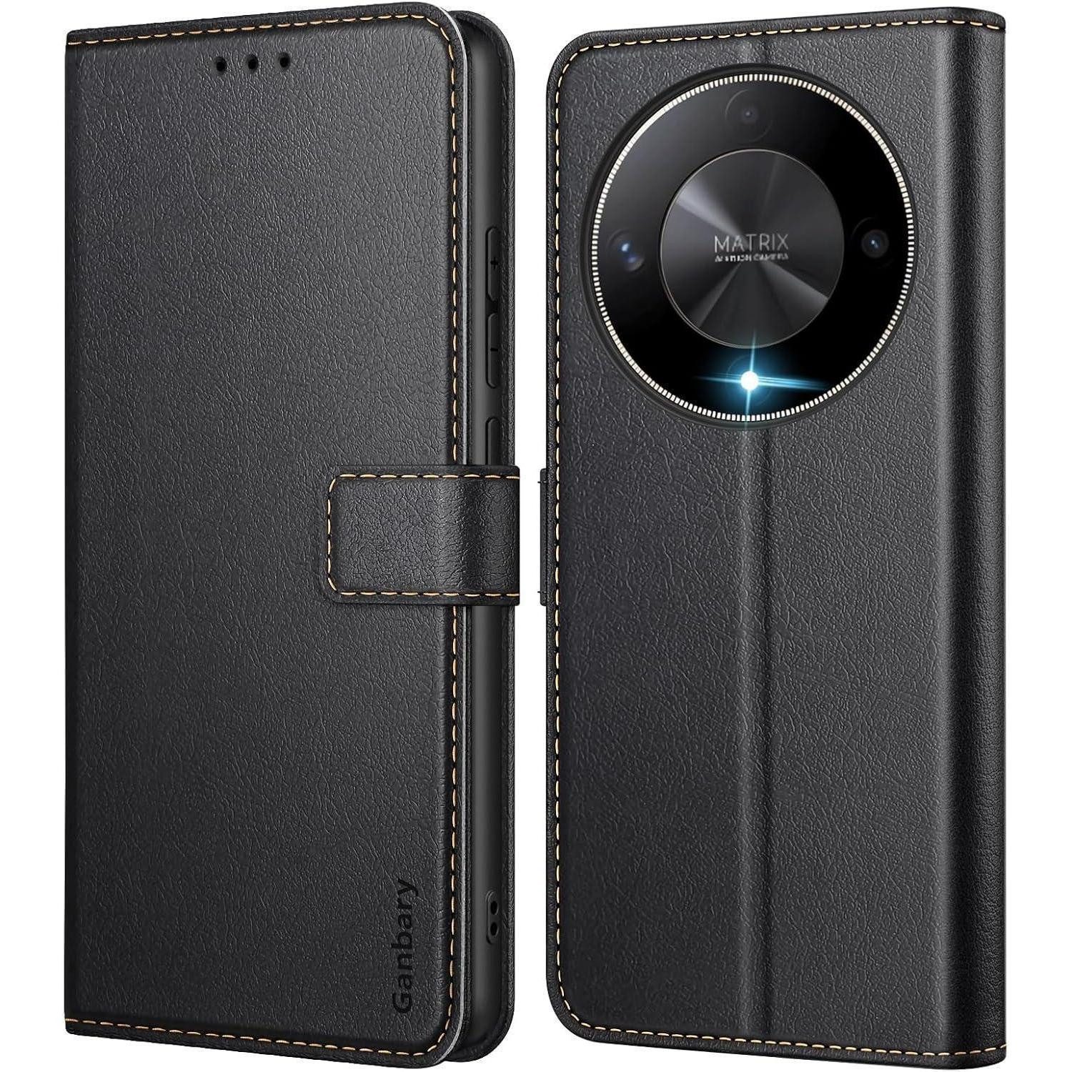 LuxusKollektion Flip Case Handyhülle für Honor Magic6 Lite Klapphülle Schwarz in Lederoptik