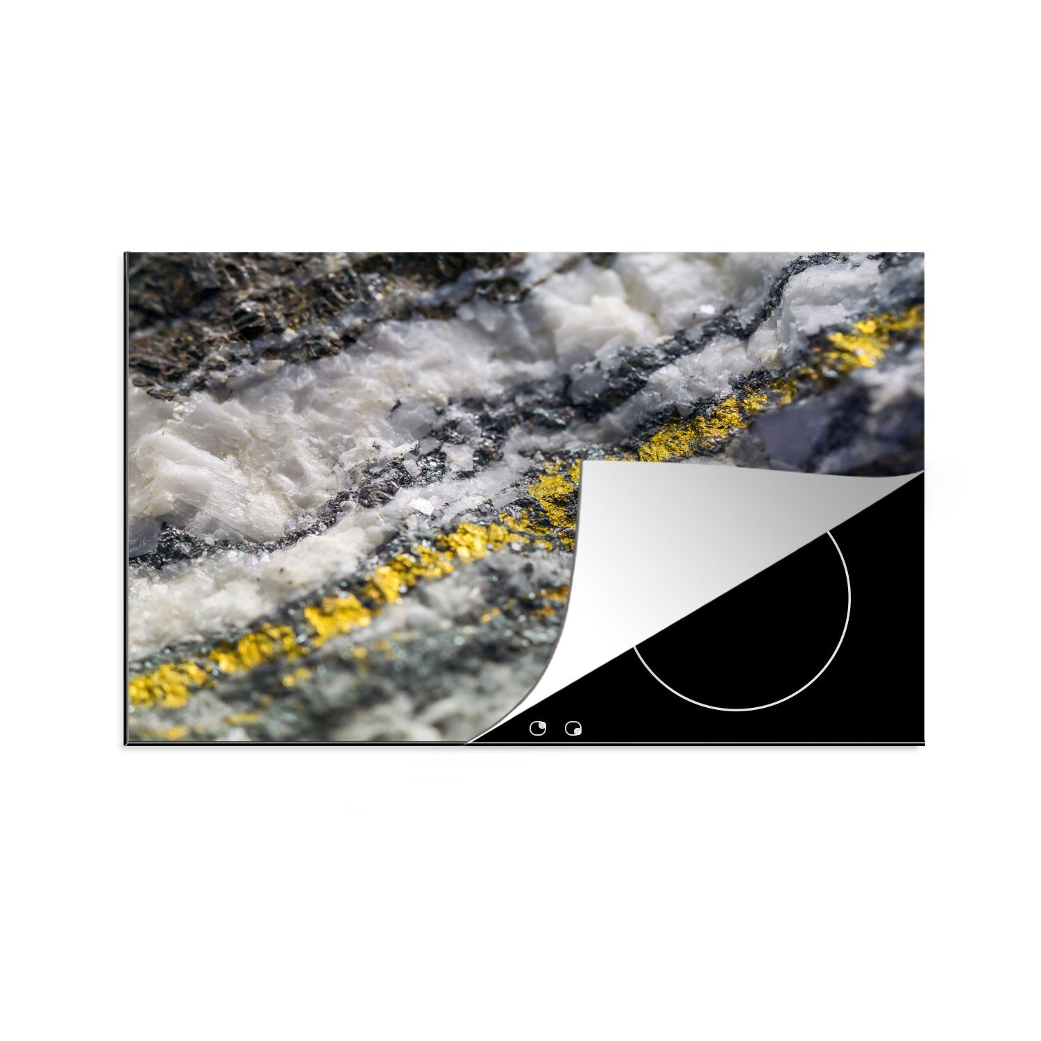(1 Abstrakte Schutz tlg), Gold Herdblende-/Abdeckplatte in die von Ceranfeldabdeckung Darstellung Stein, für 81x52 MuchoWow einem Vinyl, cm, küche, Induktionskochfeld