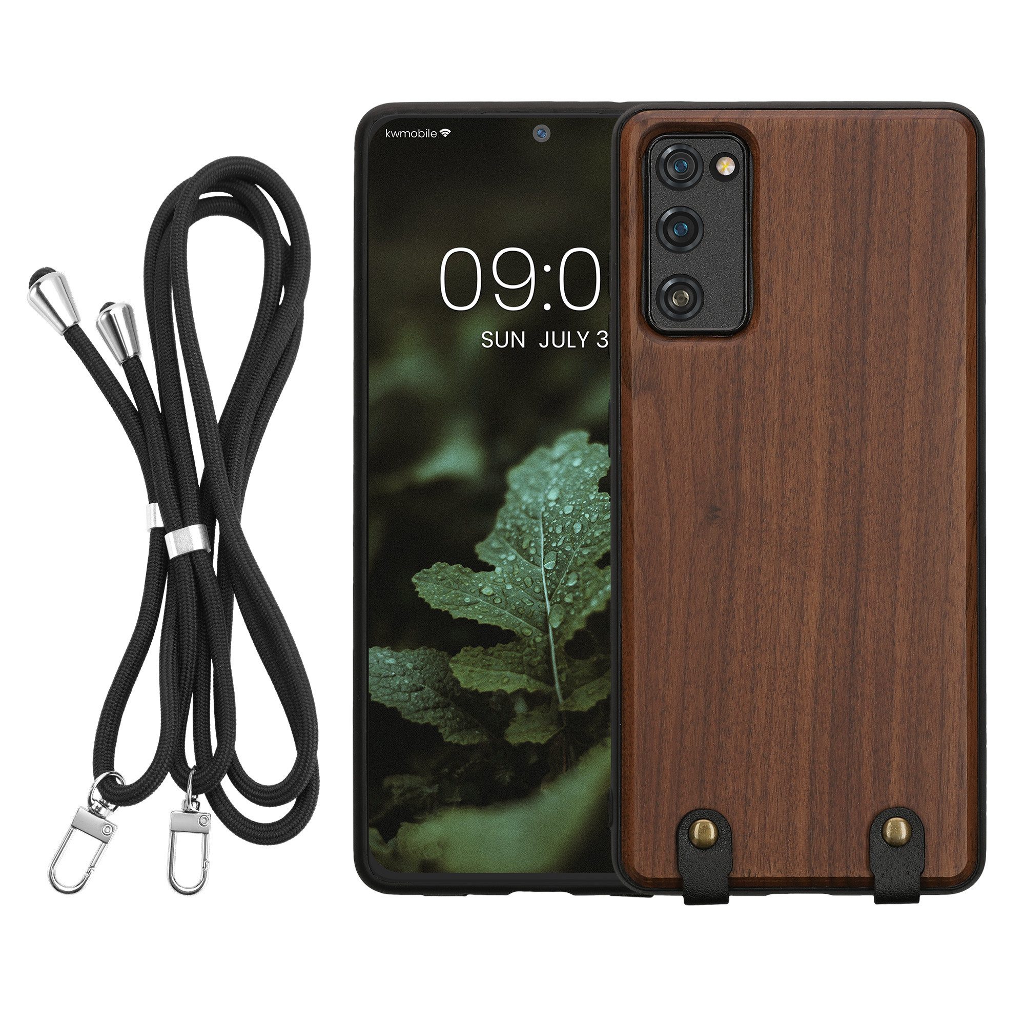 kwmobile Handyhülle Necklace Case für Samsung Galaxy S20 FE Hülle, Holz TPU Cover mit Handykette - Band Handyhülle