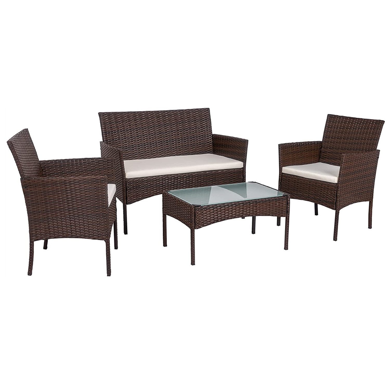 Clanmacy Gartenlounge-Set 4-tlg Wetterfeste Polyrattan Sitzgruppe für 4 Personen Braun, (4-tlg)