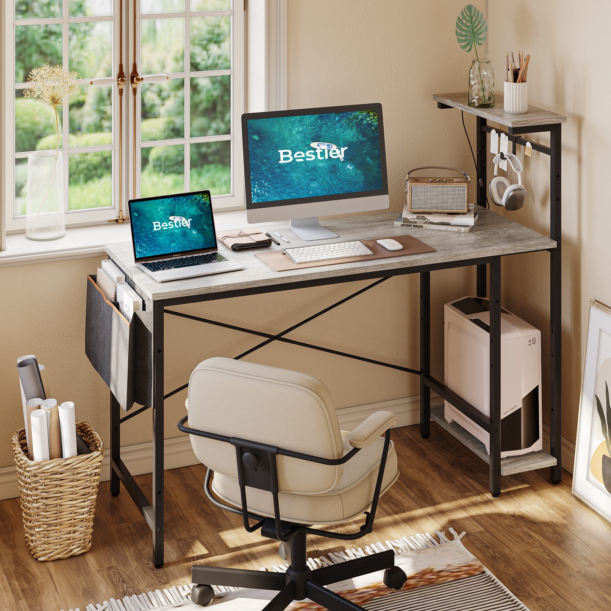 Bestier Regal-Schreibtisch Schreibtisch, 130 cm Gamingtisch günstig online kaufen