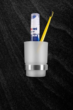 Ambrosya Zahnbürstenhalter Zahnbürstenhalter aus Edelstahl mit Glas - Zahnputzbecher Becher Bad, (Packung), einfache Selbstmontage