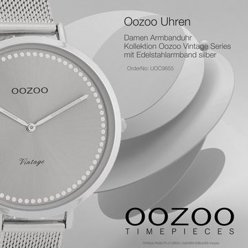 OOZOO Quarzuhr Oozoo Damen-Uhr silber, (Analoguhr), Damenuhr rund, groß (ca. 40mm) Edelstahlarmband, Fashion-Style