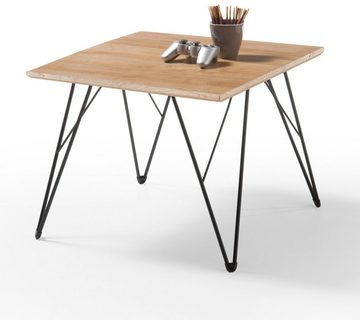MCA furniture Couchtisch Casablanca (Beistelltisch in Eiche und Metall schwarz, 60 x 60 cm, Höhe 47 cm), Massivholz geölt, Hairpin-Legs