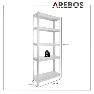 Arebos Schwerlastregal 180 x 75 x 30 cm 350 kg Steckregal Kellerregal verzinkt, Stück, Höhe 180 cm, Traglast 350 kg,Stecksystem