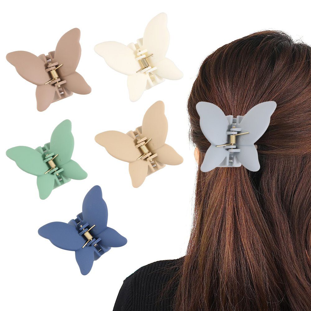 NUODWELL Haarspange 6 Stück Haarspangen Schmetterling Damen,matte Rutschfeste Haarklammern cremefarben + grau + grün + marineblau + khaki + camel