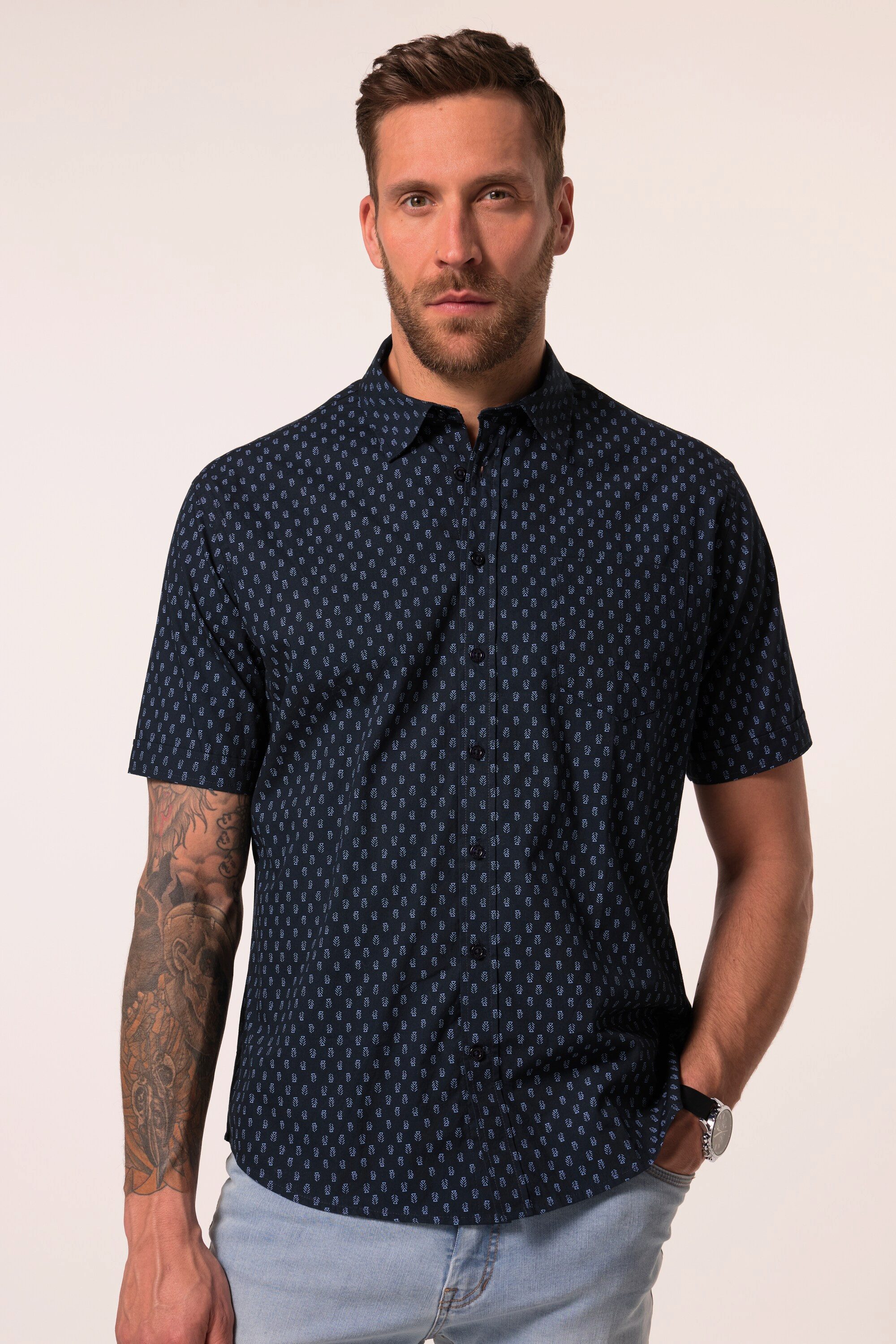 Kurzarmhemd Hemd Halbarm Kentkragen Minimal Print Modern Fit