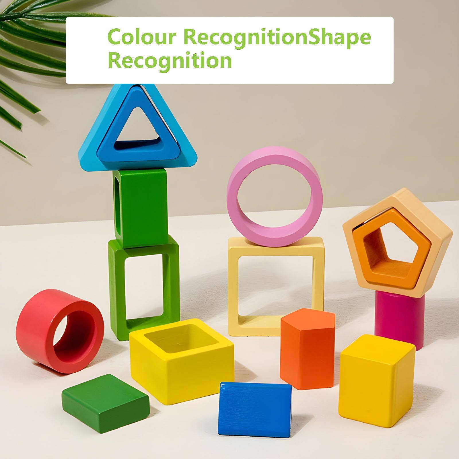 Flintry Lernspielzeug Montessori Spielzeug Geometrisches Holzspielzeug für Stapelspiel, mit Bunten Formen Lernspielzeug Motorischen Fähigkeiten – Bild 3 von 5