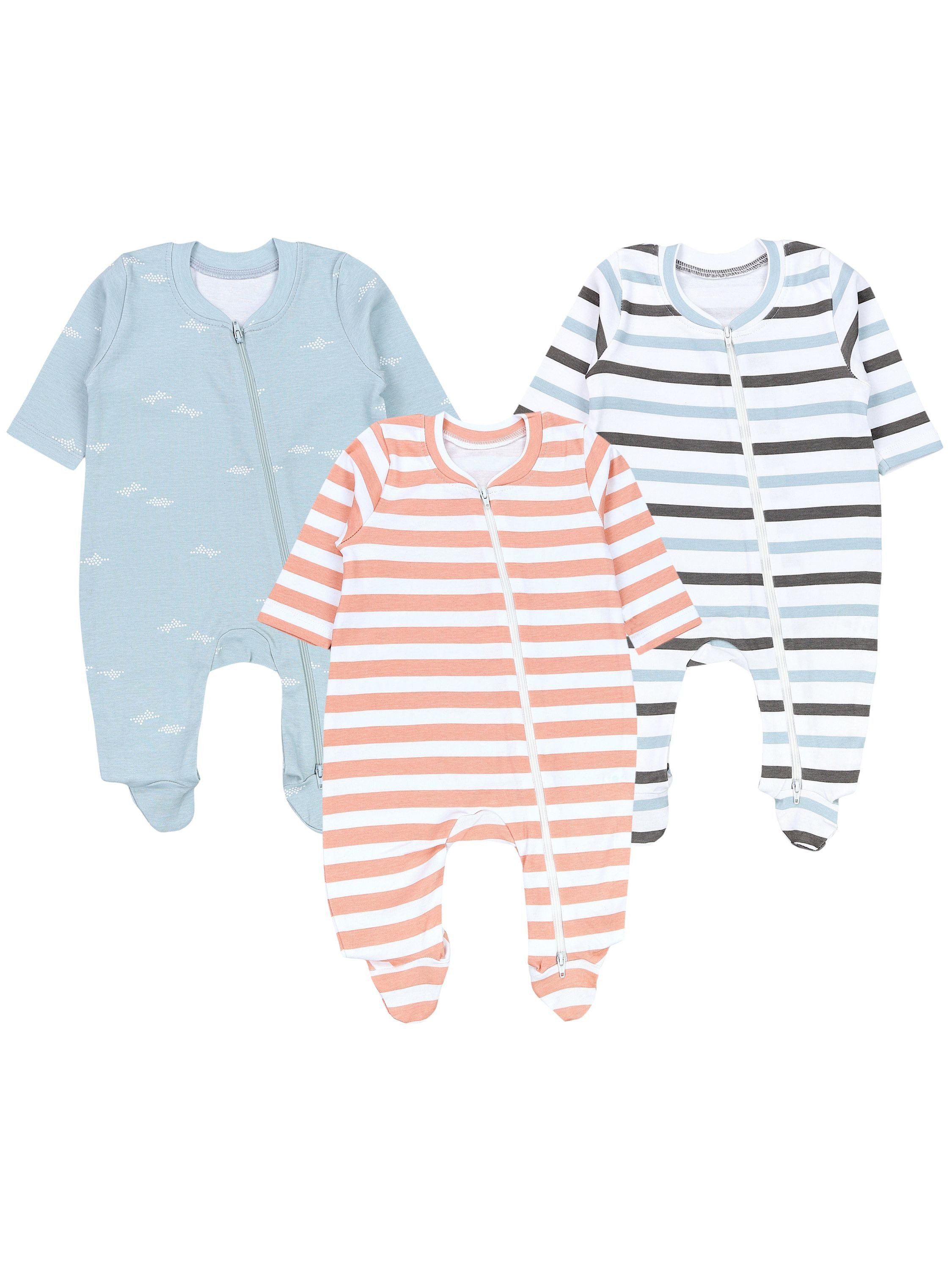 TupTam Schlafoverall Unisex Schlafstrampler Schlafanzug mit Fuß 3er Pack