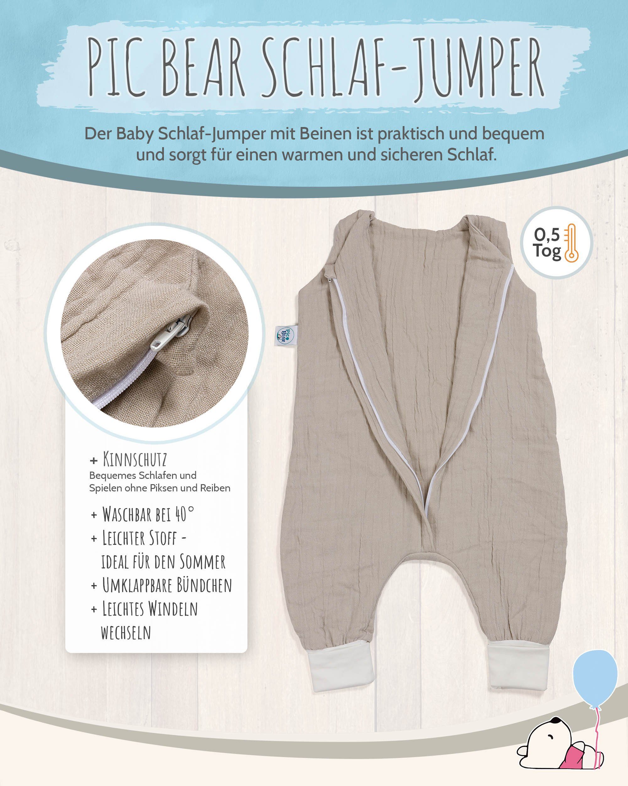 pic Bear Babyschlafsack pic Reißverschluss Füßen Sommer-Jumper oyster TOG, wattiert, mushroom mit mit Schutz, Bear 0,5 Musselin