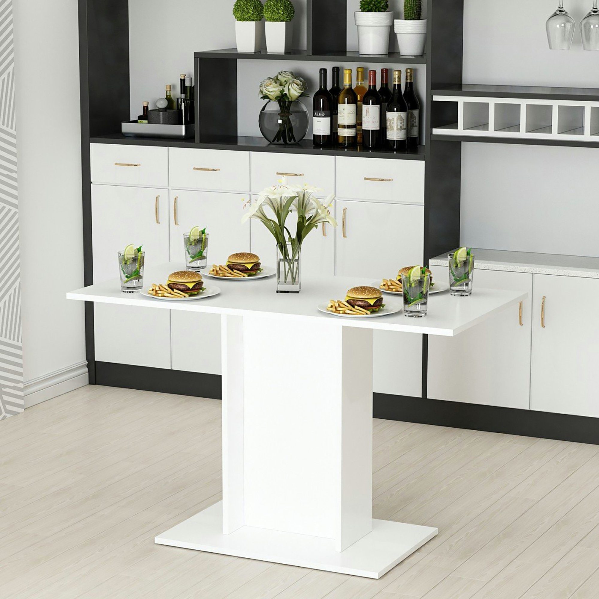 en.casa Esstisch, »Galten« Esszimmertisch 4 Pers. Säulentisch 75 x 120 x 60 cm Weiß