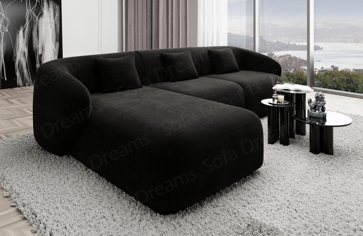 Sofa Dreams Ecksofa Design Couch Polster Samtstoff Sofa Marbella L Form kurz Stoffsofa, Loungesofa mit mane schwarz95