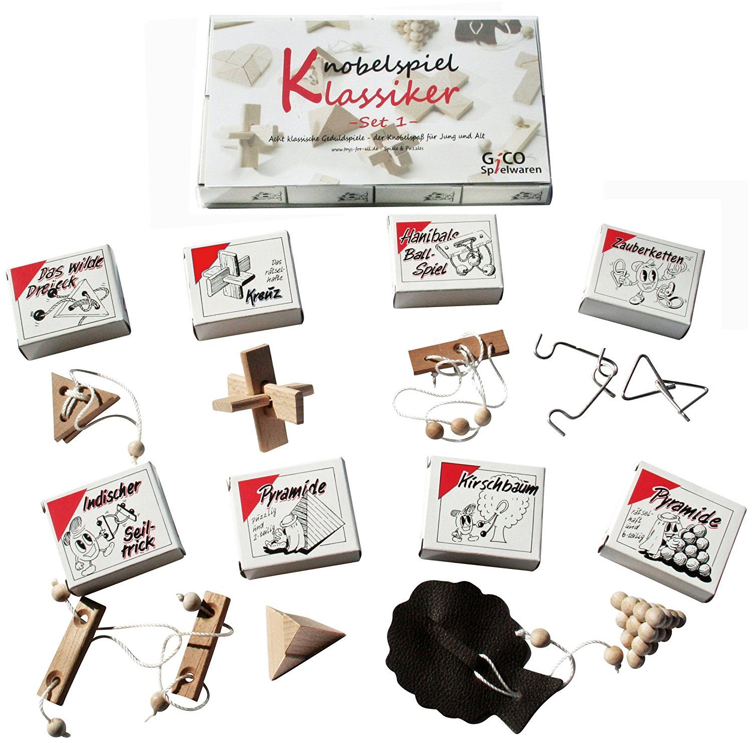 GICO Spielesammlung GICO Knobelspiel Klassiker Set 1 - 8 Geduldspiele - 2180