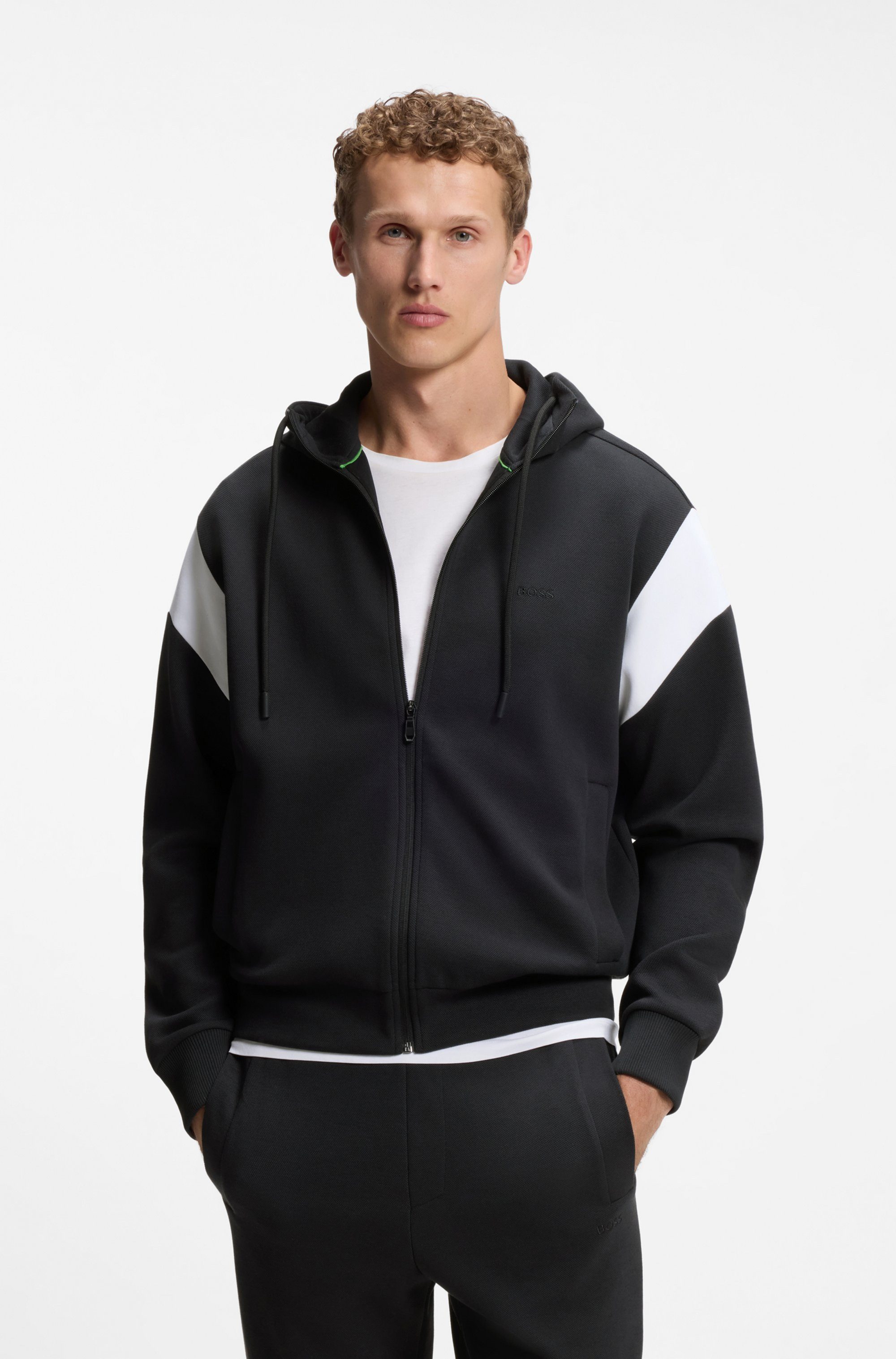 BOSS Green Kapuzensweatjacke Union Saggy Kapuze, Regular Fit, Baumwoll-Mix