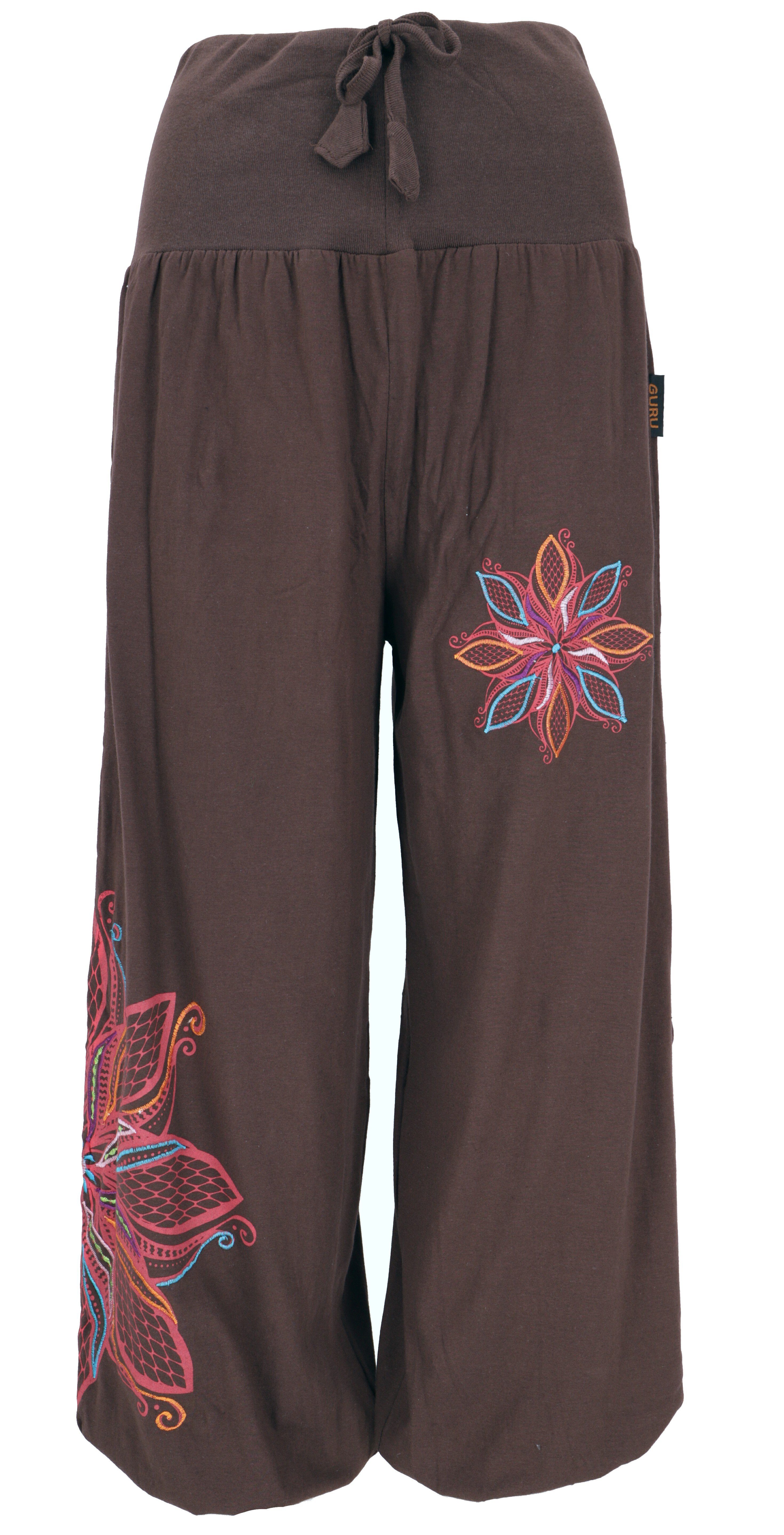 Guru-Shop Relaxhose Weite Pluderhose mit breitem Bund und.. Ethno Style, alternative Bekleidung dunkelbraun