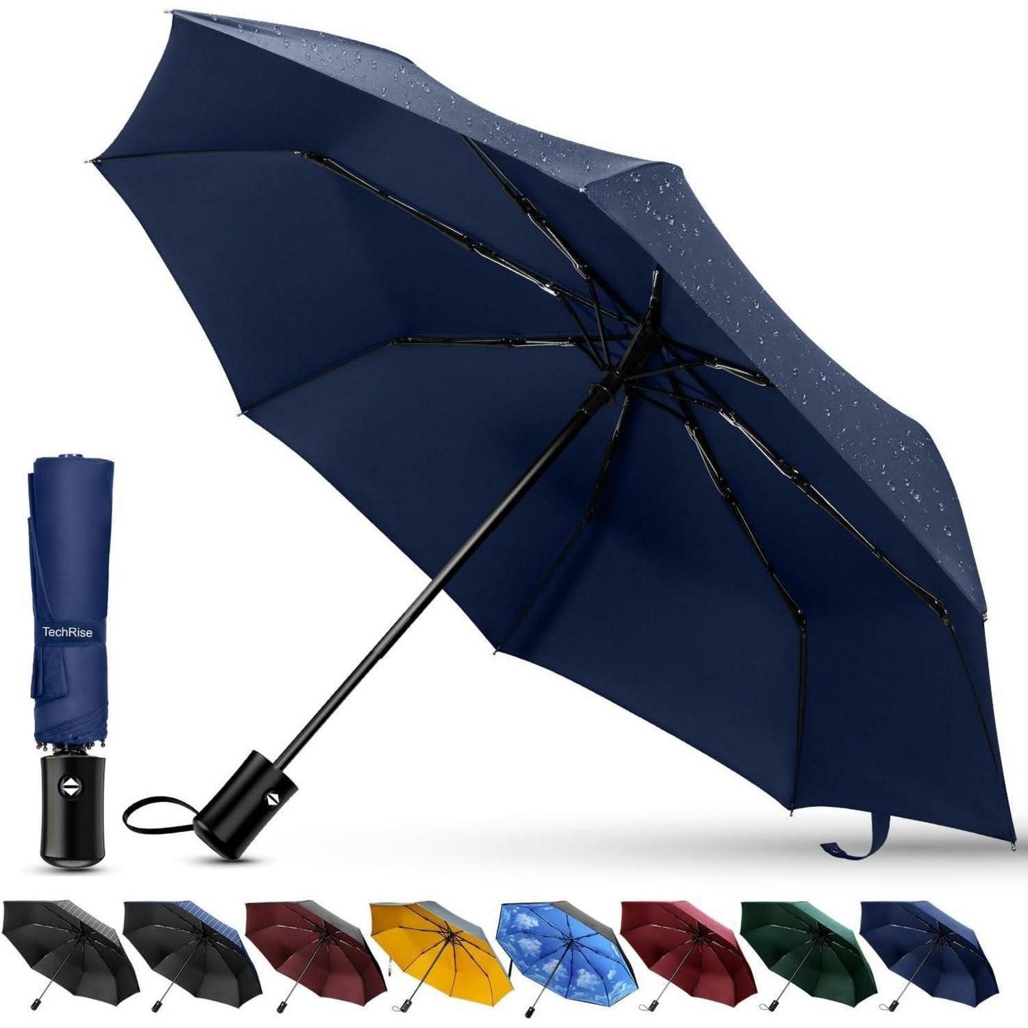Taschenregenschirm Regenschirm Sturmfest Faltbar Automatik Taschenschirm marineblau