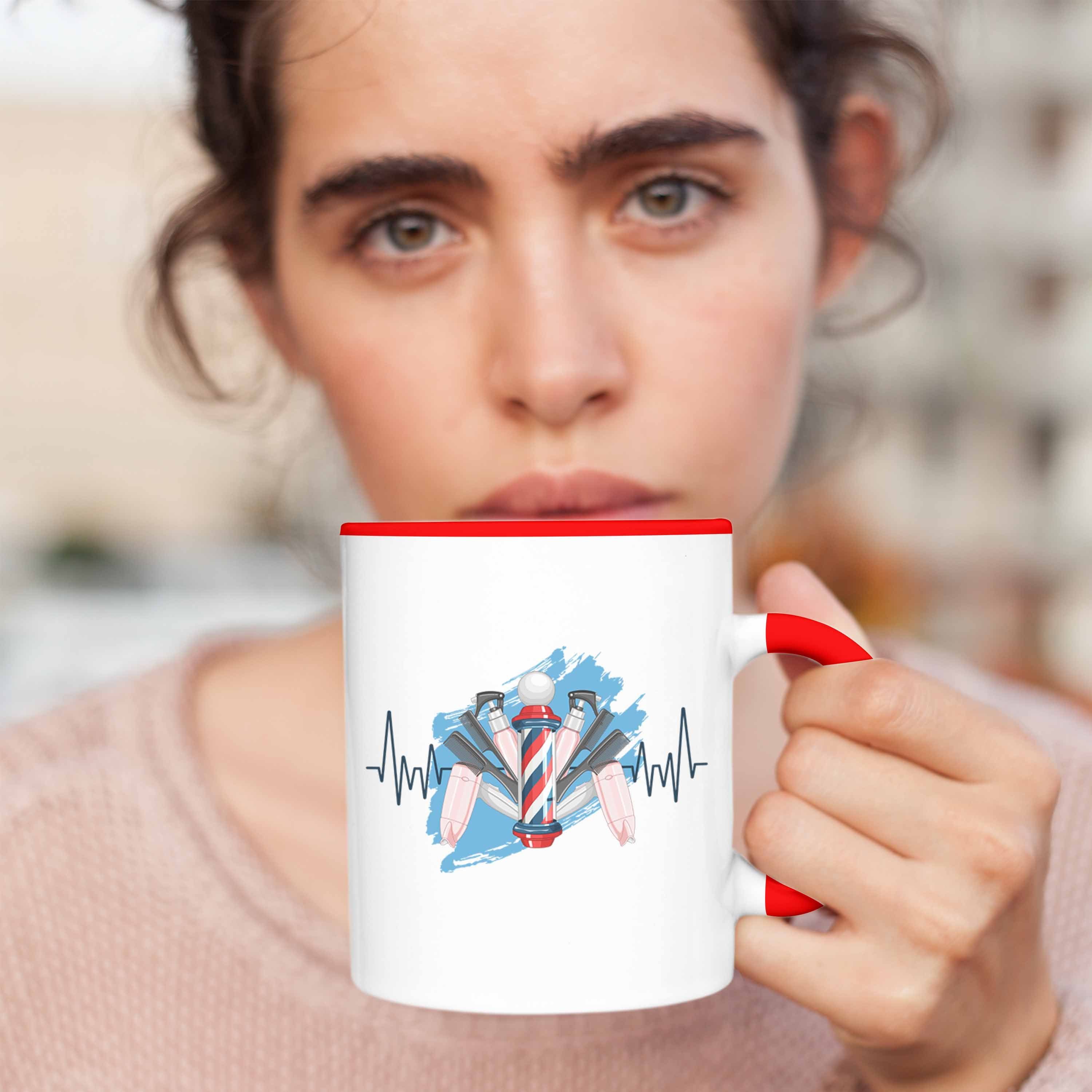 für Trendation Tasse Friseur Herzschlag Schere Geschenk Trendation Rot Tasse Föhn Friseur -