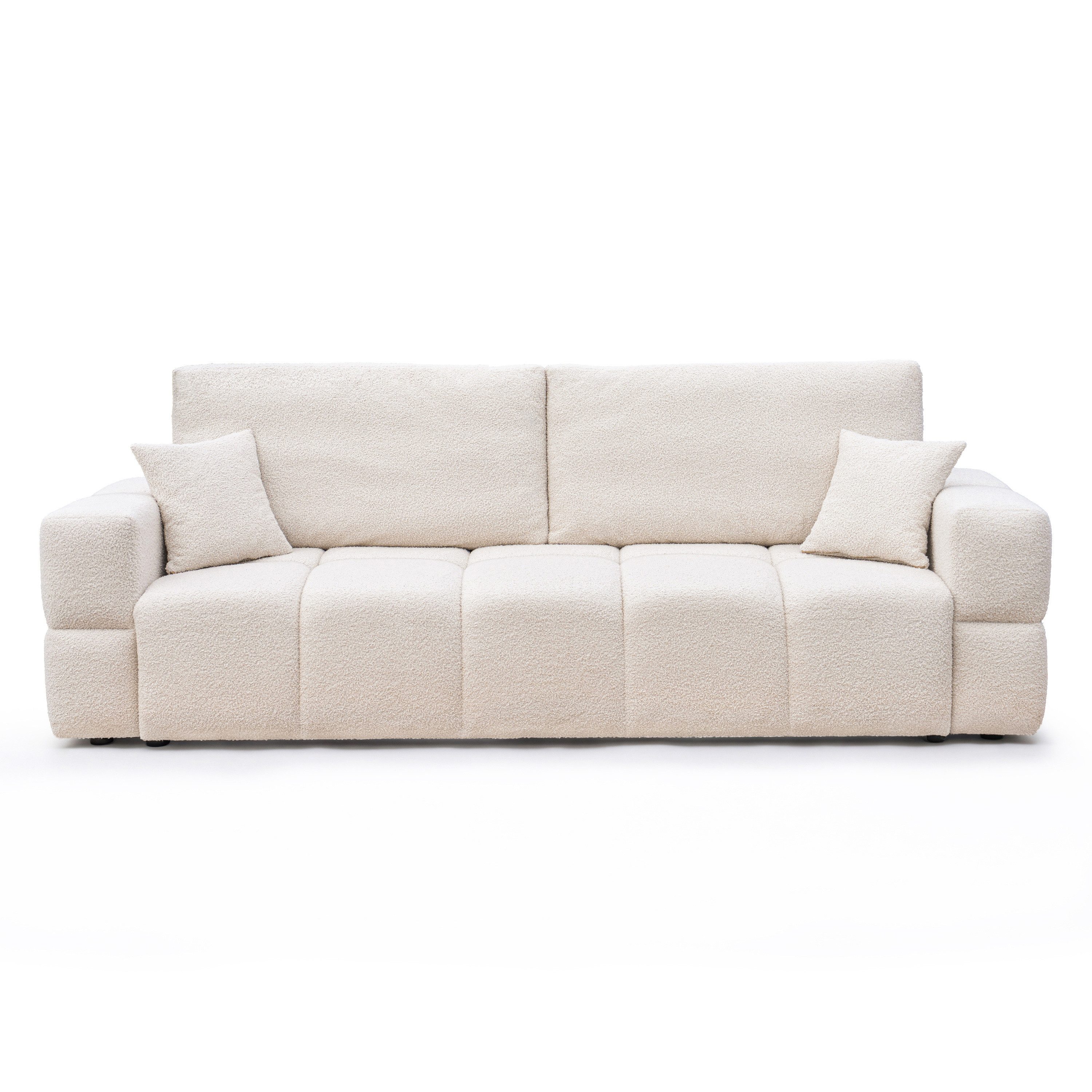 yourhouse24 Sofa BUENO in Trend-Bouclé – Mit Schlaffunktion & abnehmbaren Bezügen, mit Schlaffunktion und Bettkasten, Seite universal