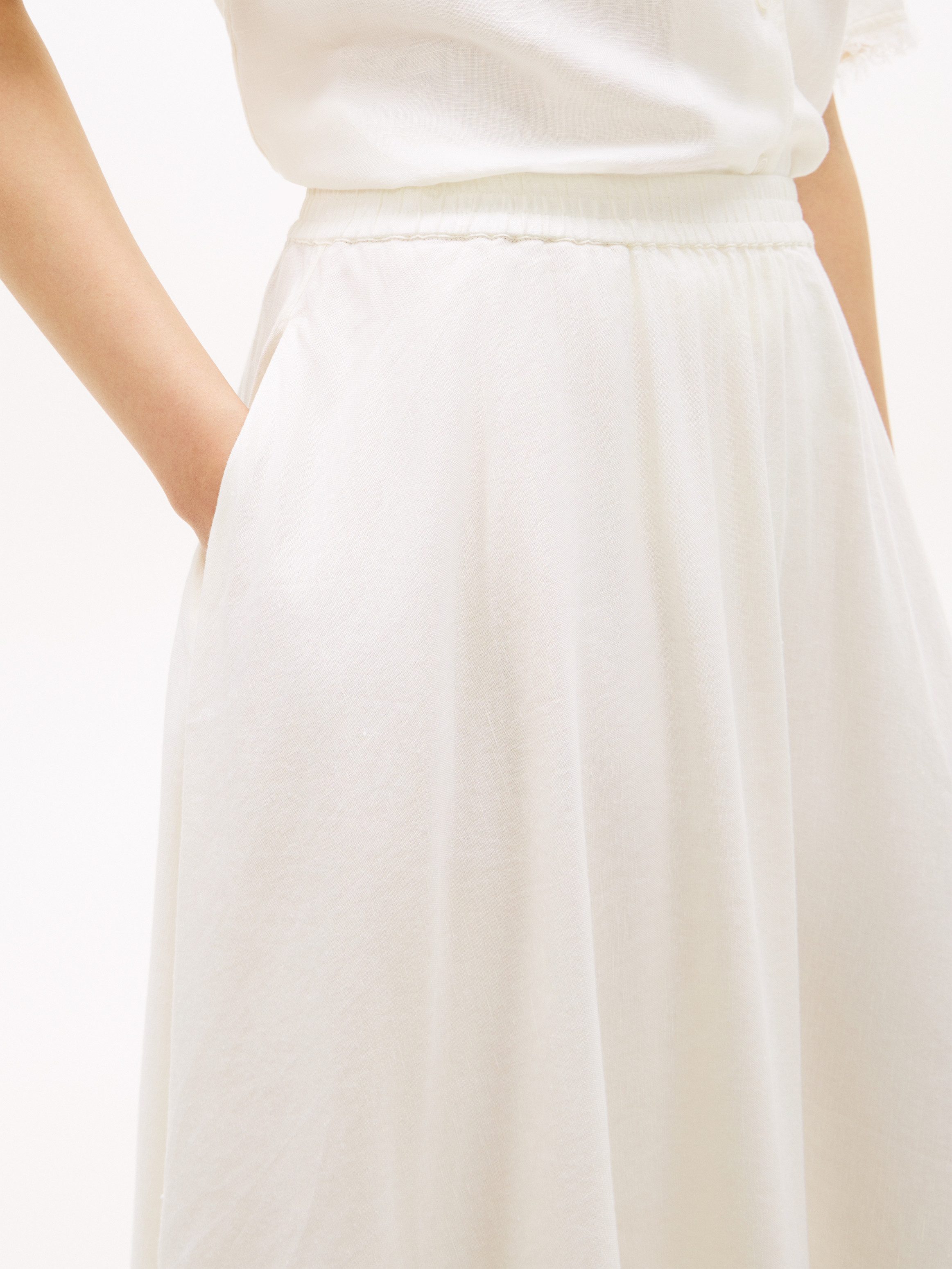 Tommy Hilfiger A-Linien-Rock VIS/LINEN VOLUME MIDI SKIRT Leinen-Mix mit feinen Falten, Relaxed Fit