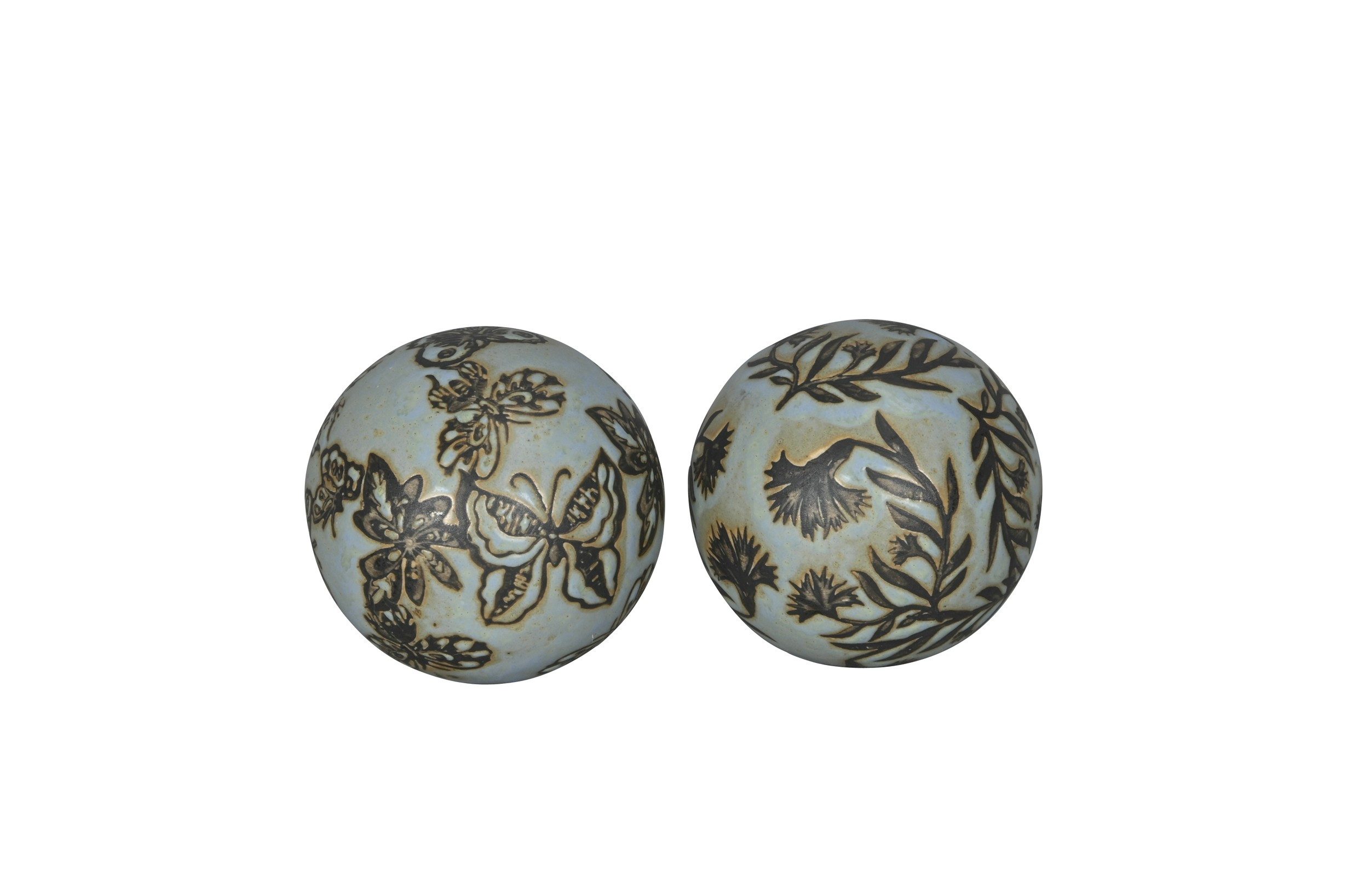 finehomegarden Teichfigur Schwimmkugel 2fach sort. hellblau Ø4cm/Ø6cm/Ø8cm Blüten Porzellan, (Set), Schwimmende Kugeln für Teich, Brunnen & Wasserschalen 3Größen wählbar