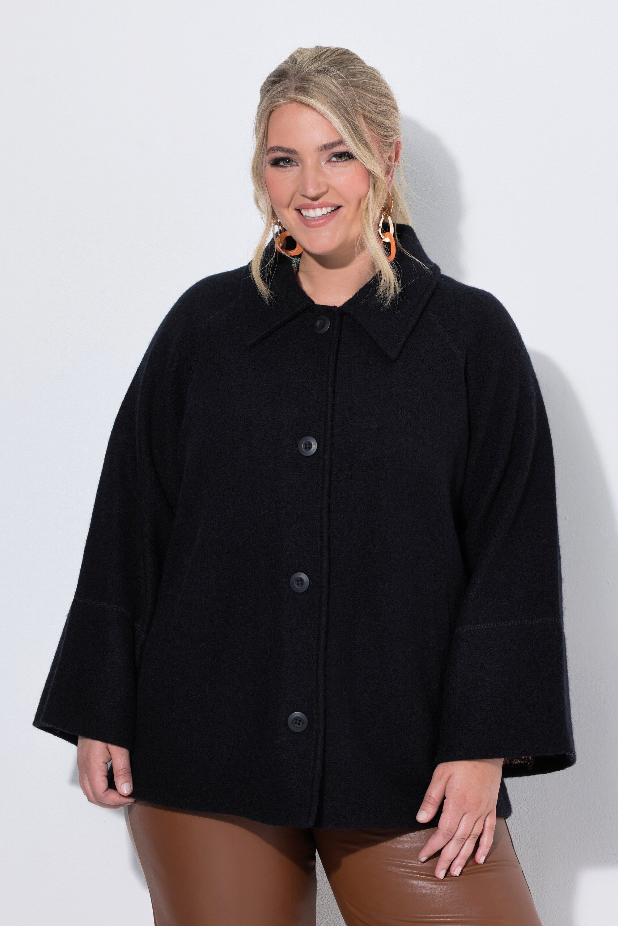 Ulla Popken Sommerjacke Jacke Boiled Wool A-Linie Hemdkragen Langarm