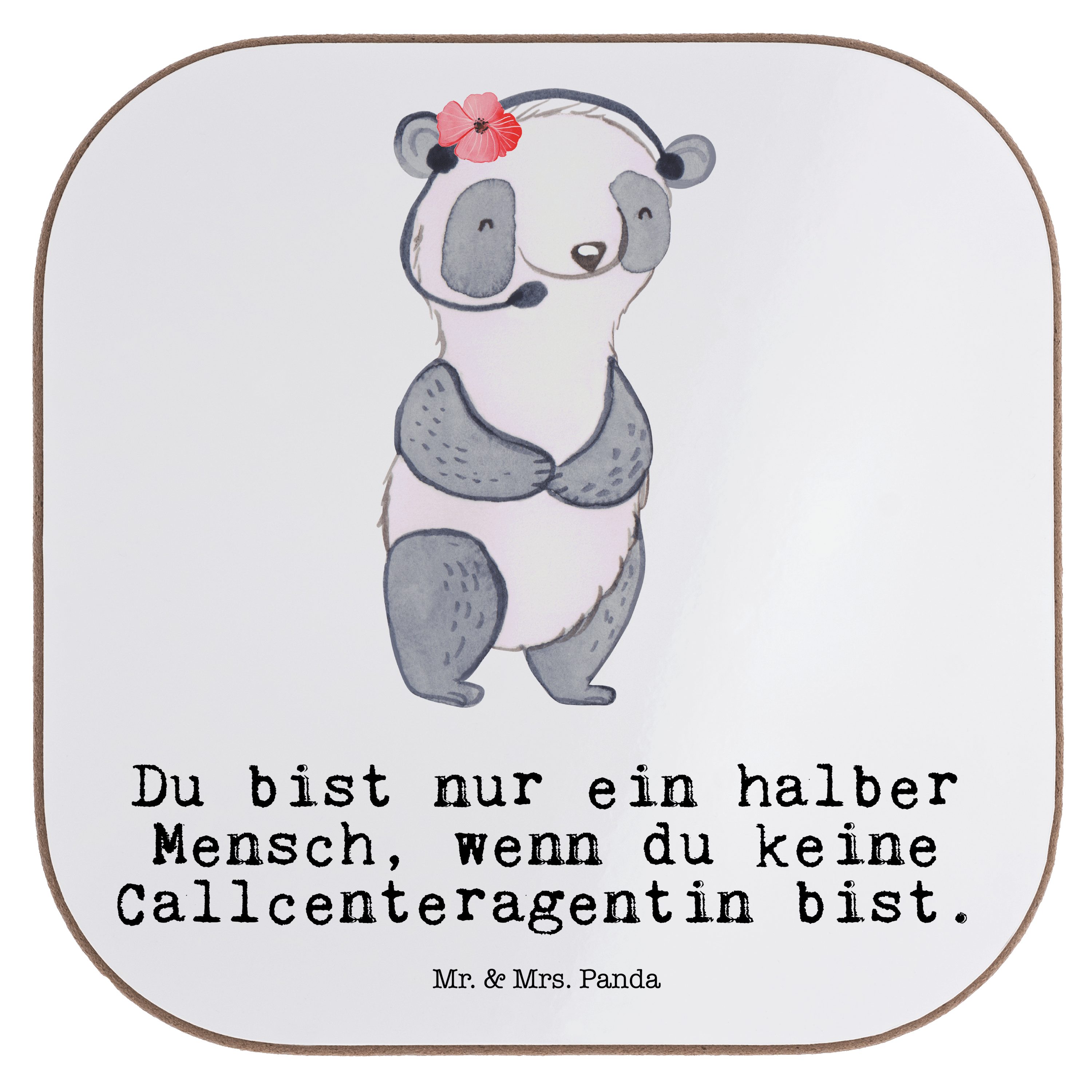 Mr. & Panda customer service, 1-tlg. - Danke, Mrs. Geschenk, Getränkeuntersetzer Weiß mit - Callcenteragentin Herz