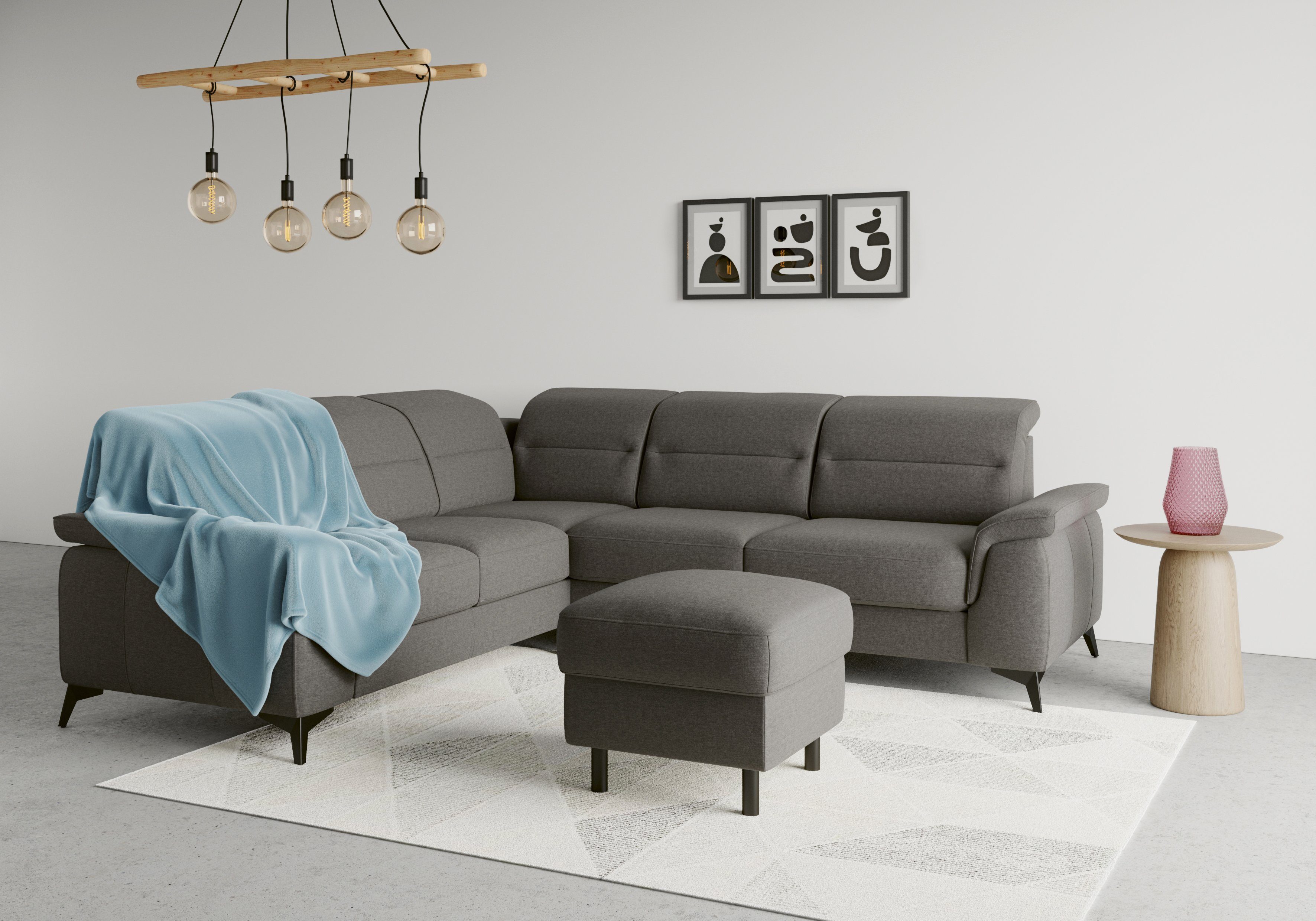 sit&more Ecksofa Sinatra, optinal mit Kopfteilverstellung und Metallfüße Armteilfunktion