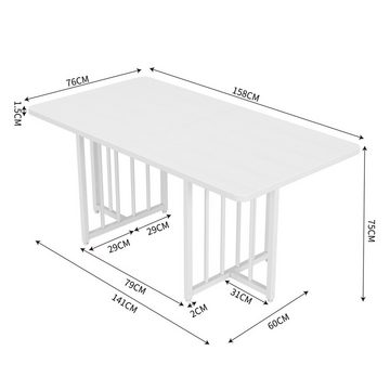 FUROKOY Esstisch Moderner industrieller Küchentisch Weißer Esstisch 158 x 76 x 75 cm (nicht klappbare Design), Esstisch für Esszimmer, Küche, Wohnzimmer, mit robusten Metallbeinen