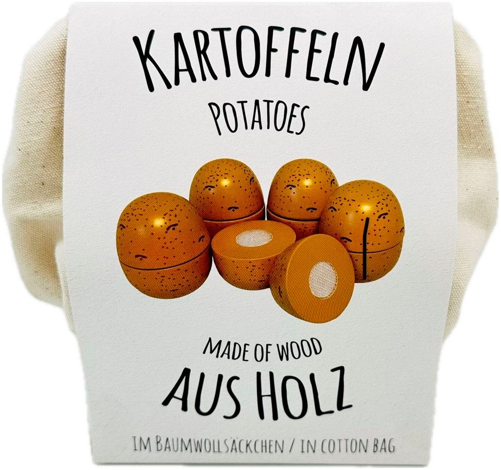 Tanner Spiellebensmittel Holzkartoffeln zum Schneiden im schönen Baumwollsäckchen