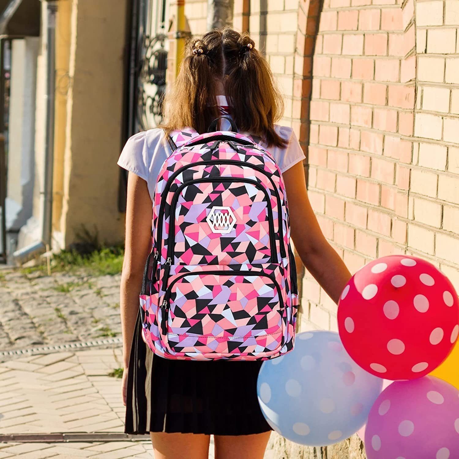 autolock Schulrucksack Mädchen rosa Teenager Schultaschen,Student Kinder Rucksäcke Schultasche