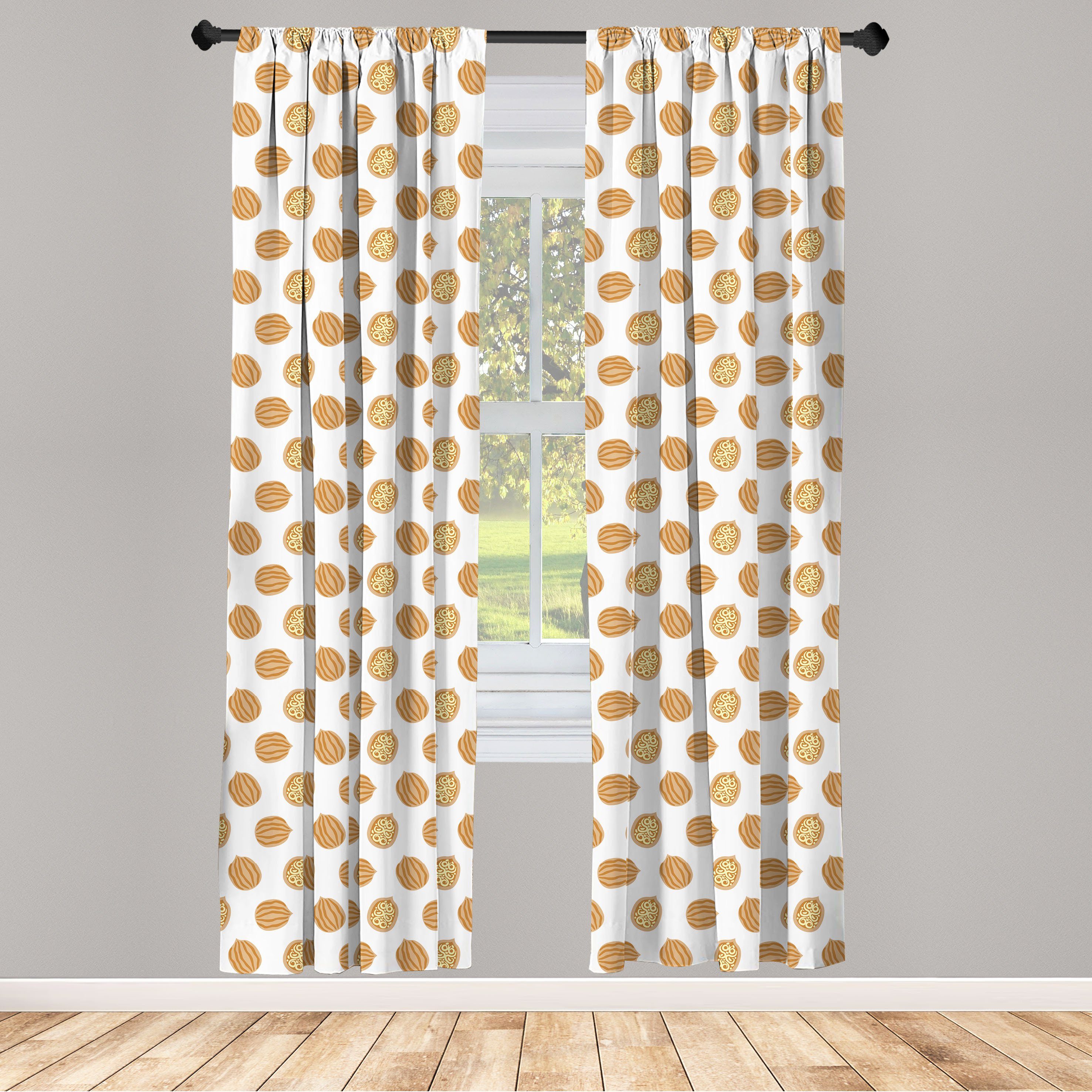 Gardine Vorhang für Wohnzimmer Schlafzimmer Dekor, Abakuhaus, Microfaser, Nussbaum Abstrakte Design Nüsse Muster