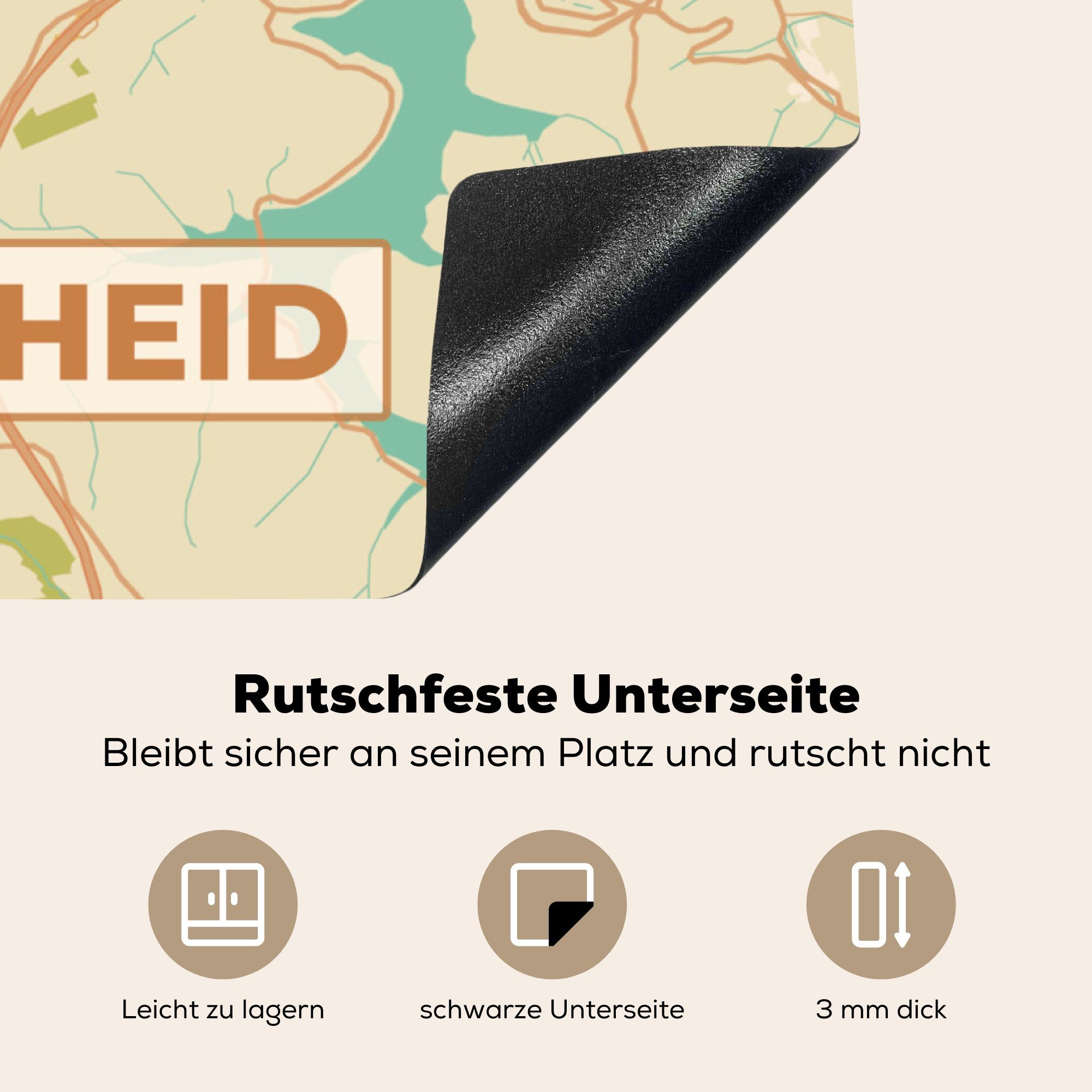 Karte Lüdenscheid Arbeitsplatte Ceranfeldabdeckung, tlg), MuchoWow (1 Vinyl, küche - Stadtplan 78x78 - Karte für cm, Vintage, - - Herdblende-/Abdeckplatte