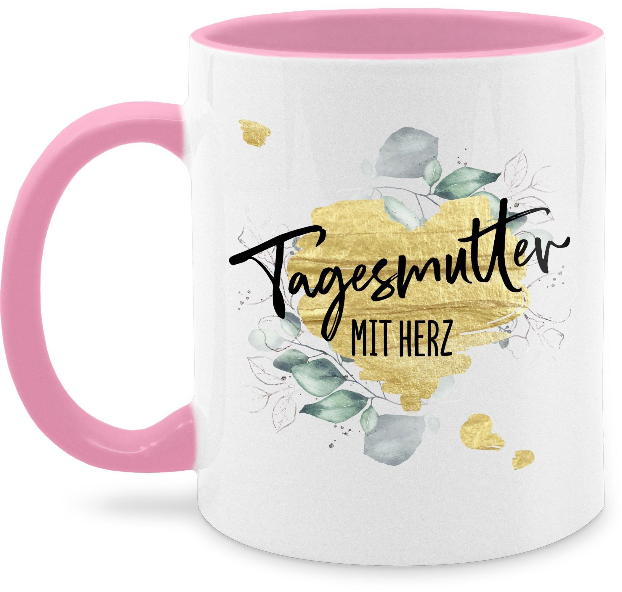 Shirtracer Tasse Tagesmutter mit Herz, Keramik, Kaffeetasse Job Geschenk 3 Rosa